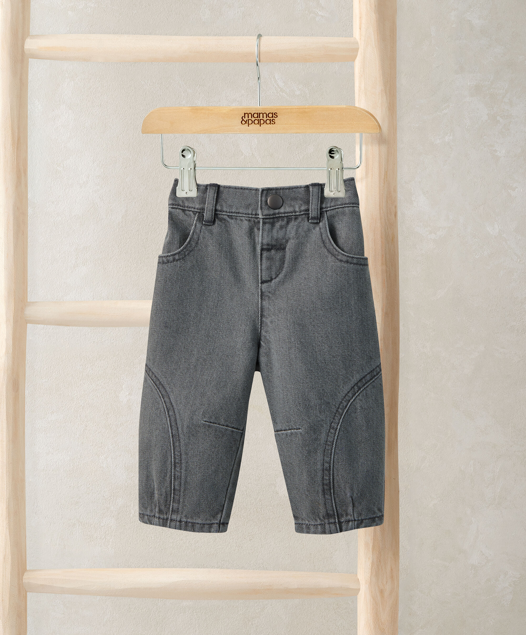 بنطال جينز بقَصّة ساق واسعة باللون شاركول image number 1