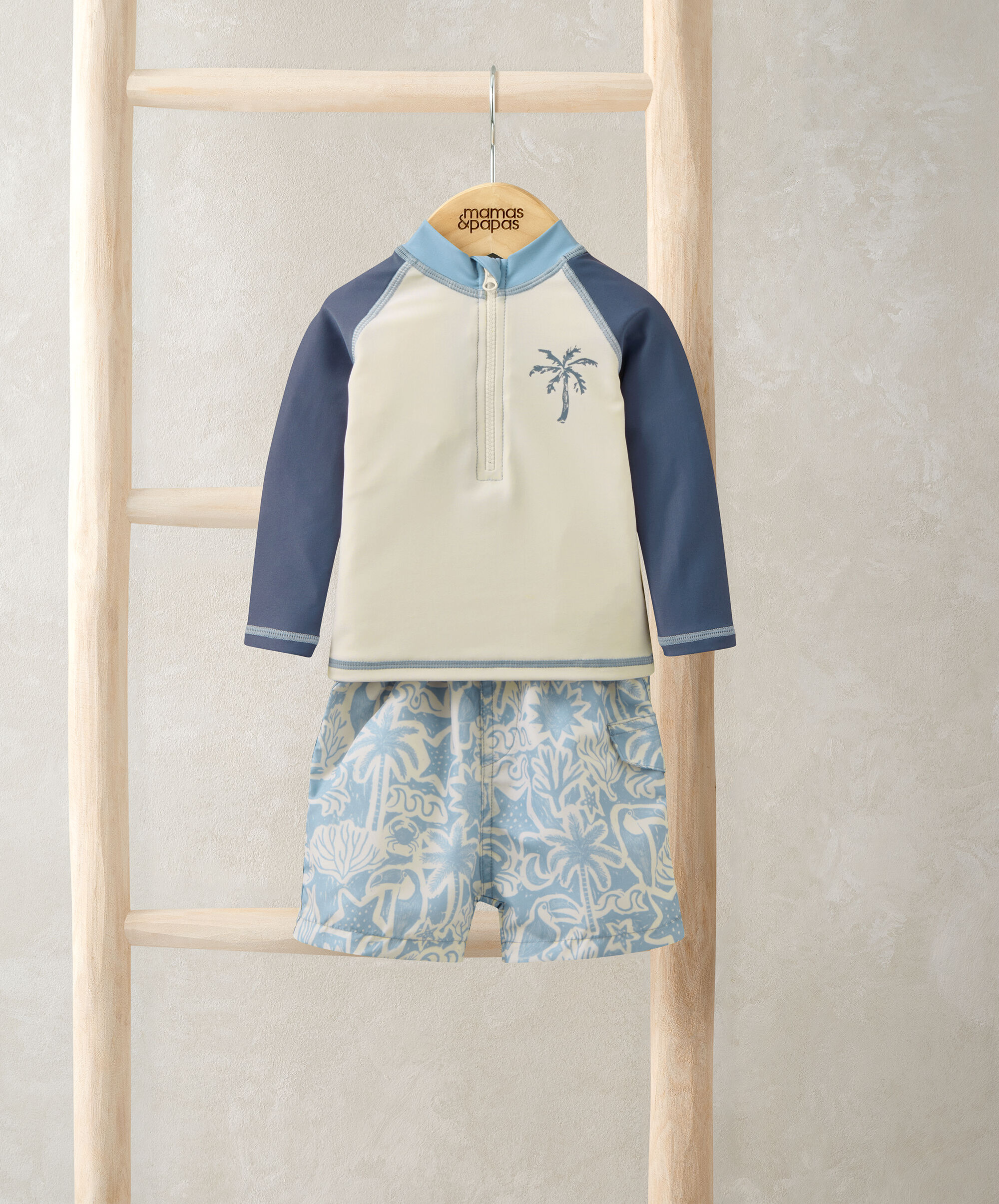 طقم بلوزة بأكمام طويلة وشورت للشاطئ، قطعتين image number 1