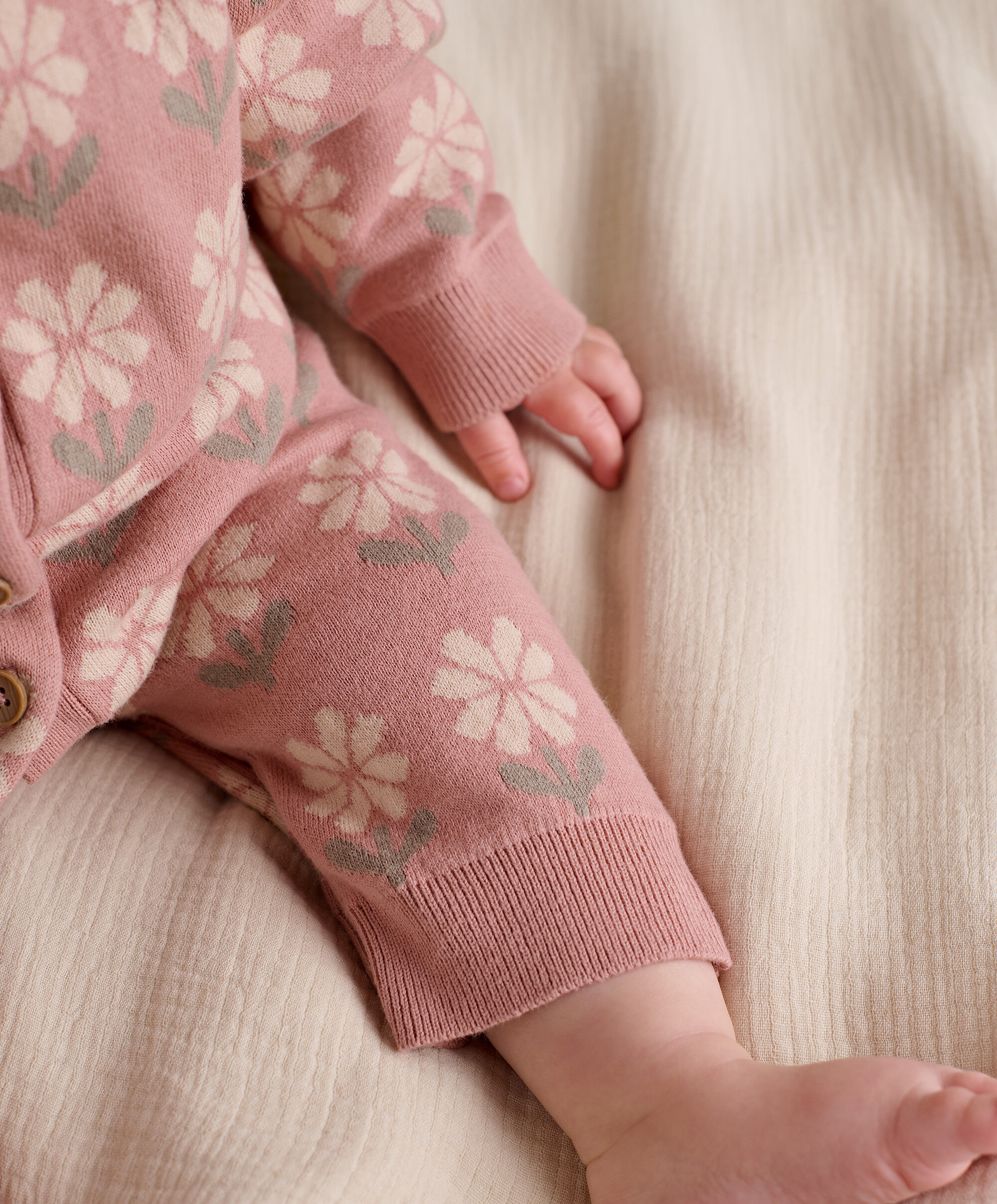 Pink Floral Knitted Romper image number 7