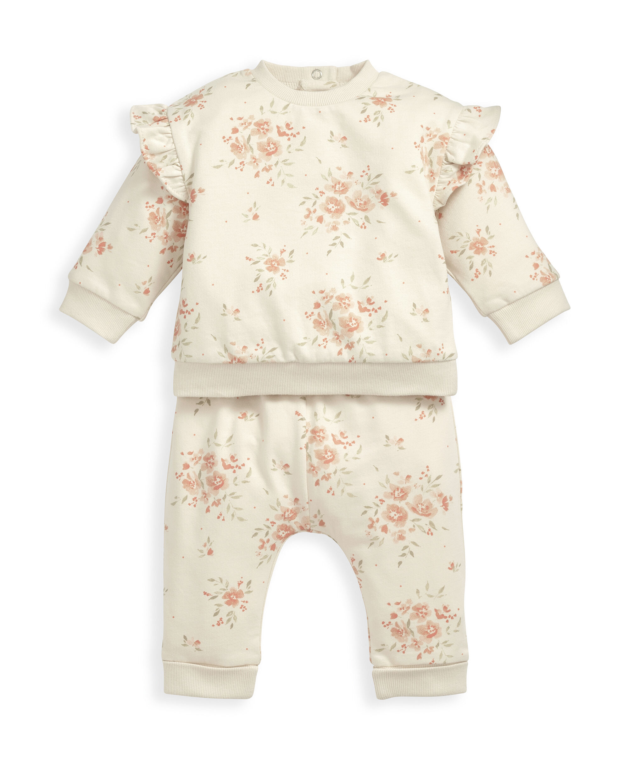 طقم سترة وبنطال رياضي بنقشة بالكامل بألوان محايدة image number 2