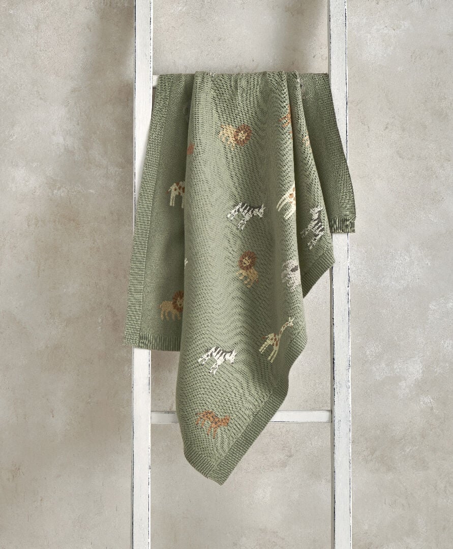 بطانية منسوجة بنقشة سفاري باللون سيج image number 1