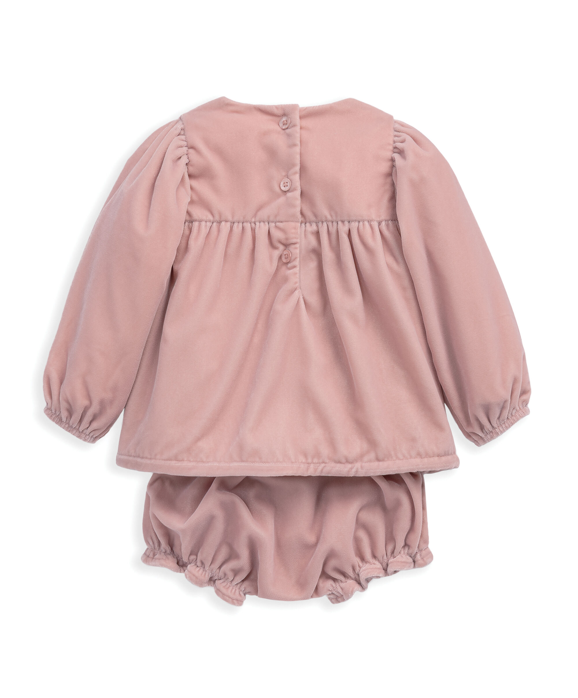 طقم فستان مخمل بكشكش وسروال تحتي image number 3