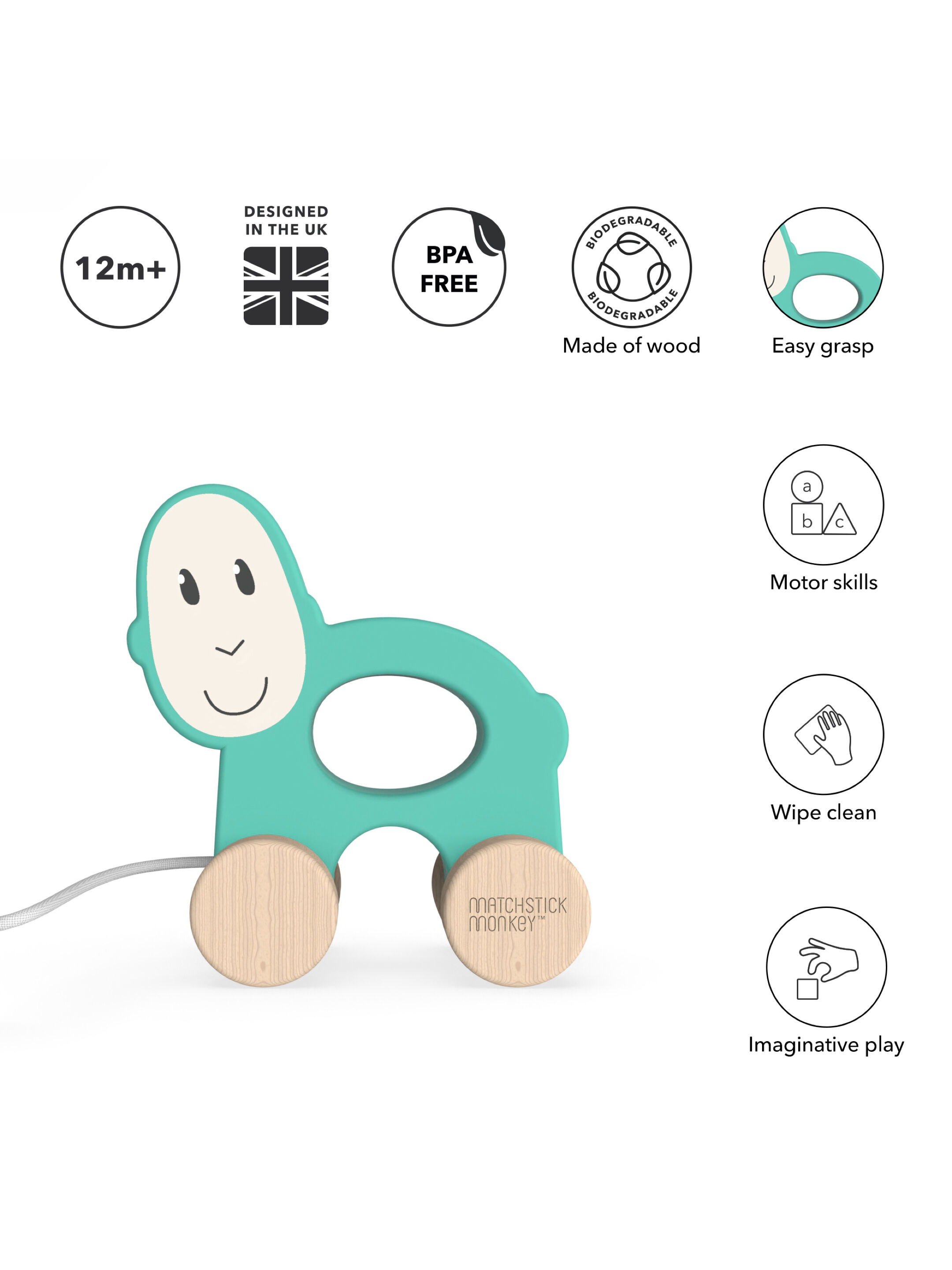 لعبة قابلة للجر بتصميم القرد ماتشستيك من ماتشستيك مونكي image number 3