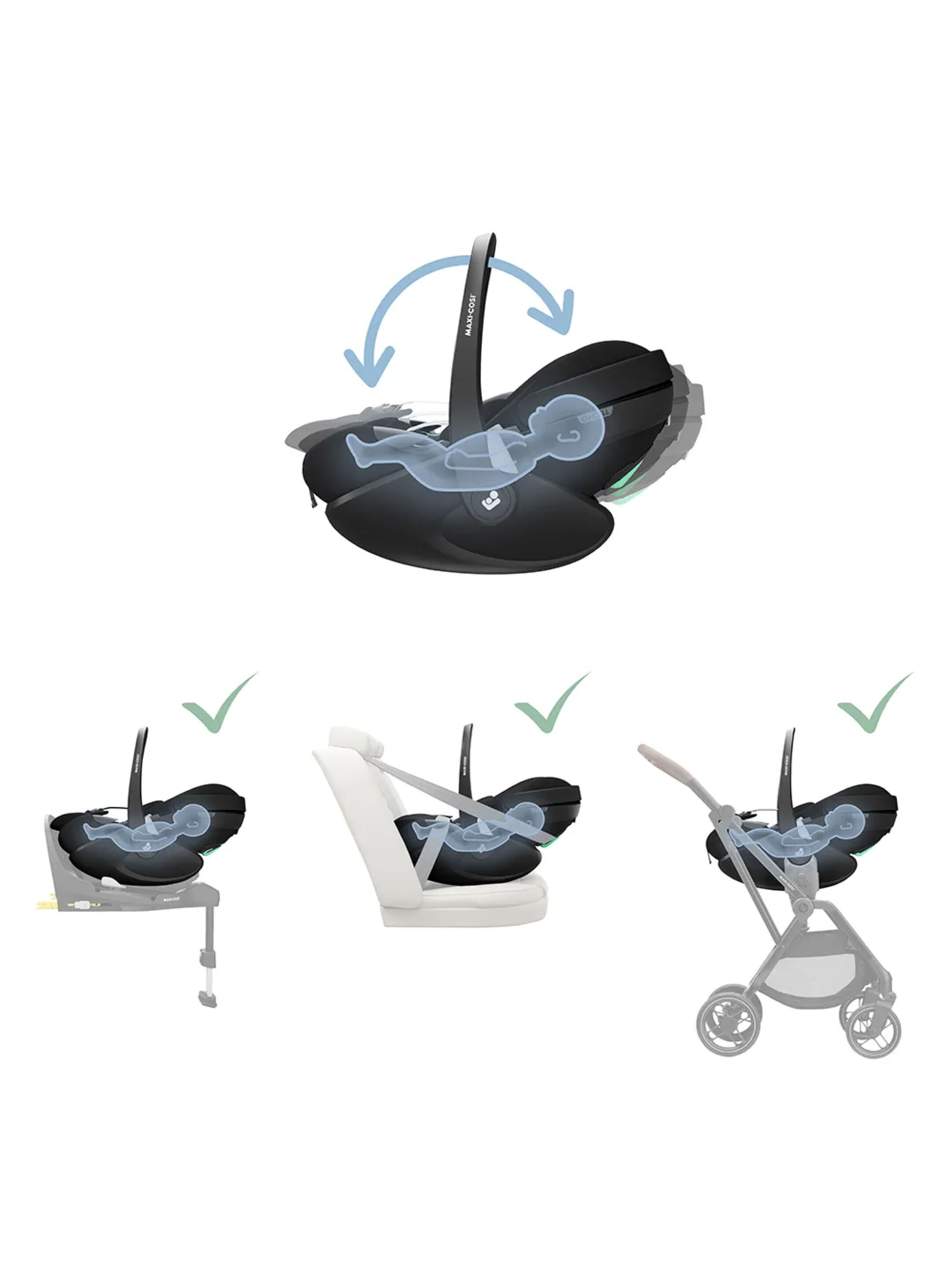 مقعد سيارة بيبل 360 برو من ماكسي كوزي (منذ الولادة حتى 15 شهرًا/ 13 كغم تقريبًا) - أسود image number 4