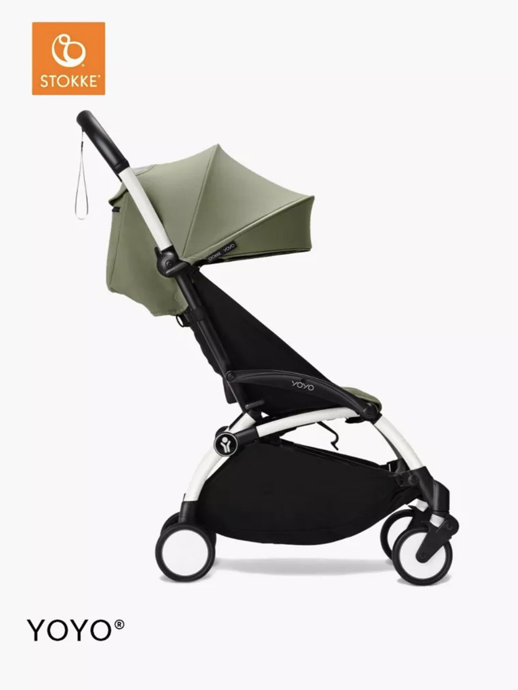 مجموعة هيكل أبيض لعربة أطفال ستوك يويو3 مع مجموعة مقعد للأطفال لعمر 6 شهور فأكثر بلون أوليف (قطعتين) image number 2