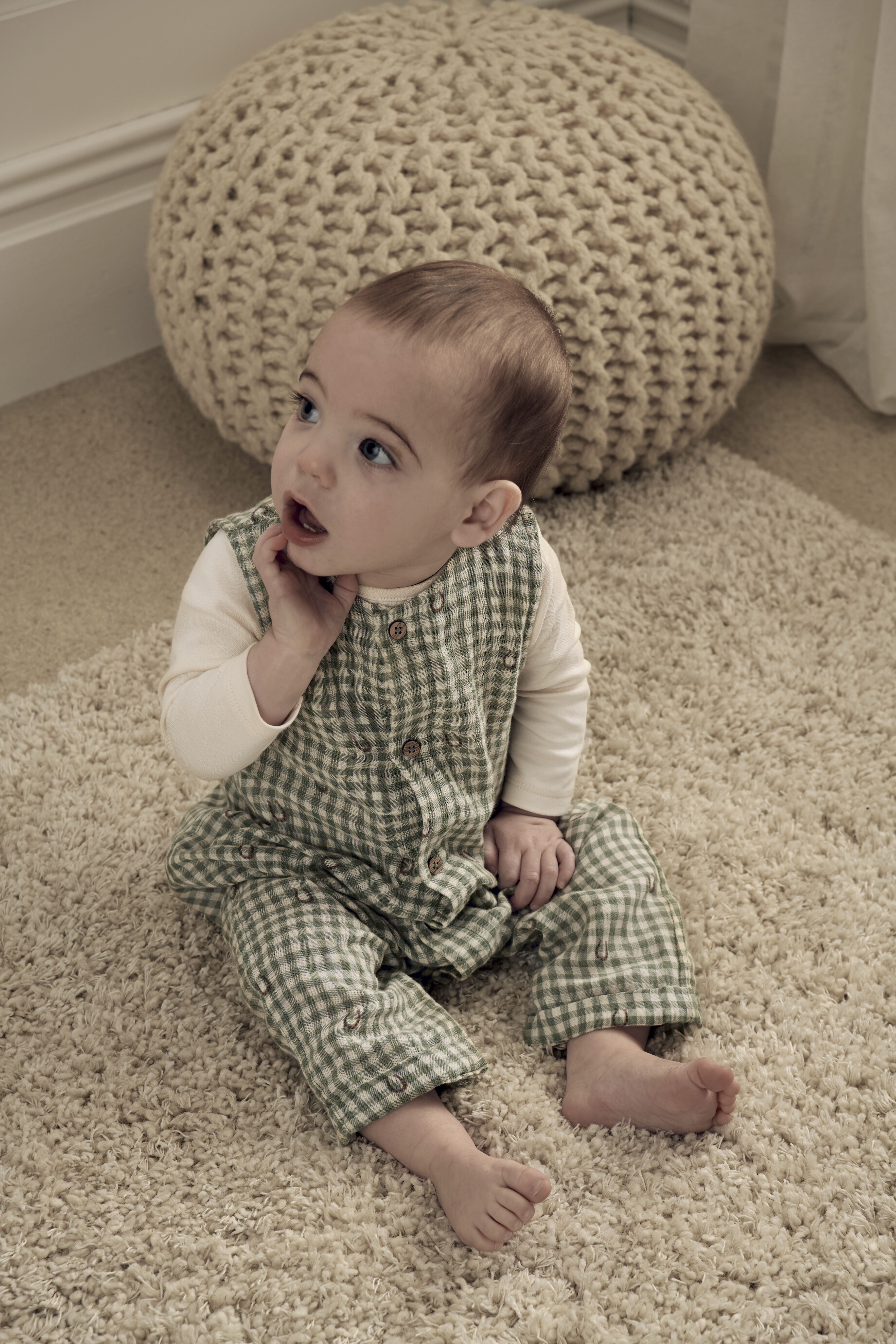 طقم أفرول بنقشة مربعات وبودي سوت، قطعتين image number 2