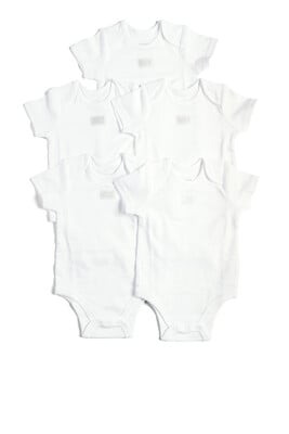 طقم ألبسة قطعة واحدة قطن بأكمام قصيرة بلون أبيض - 5 قطع طقم ألبسة قطعة واحدة قطن بأكمام قصيرة بلون أبيض - 5 قطع