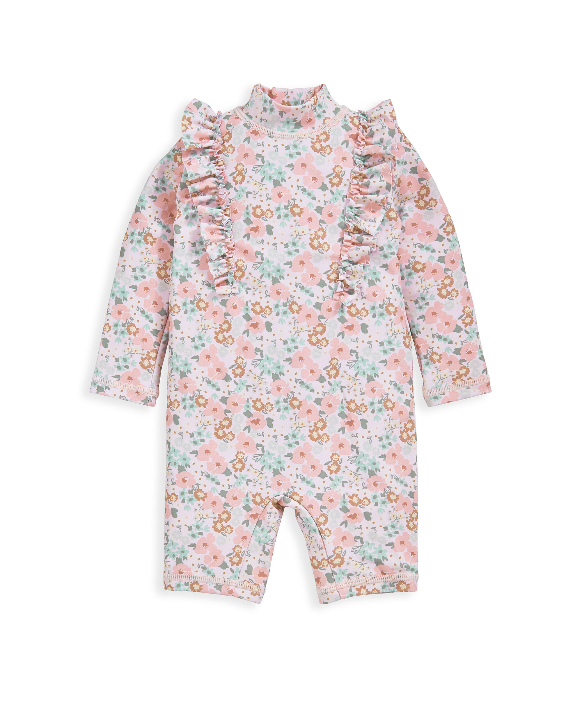 بدلة سباحة بأكمام قصيرة ونقشة زهور image number 2