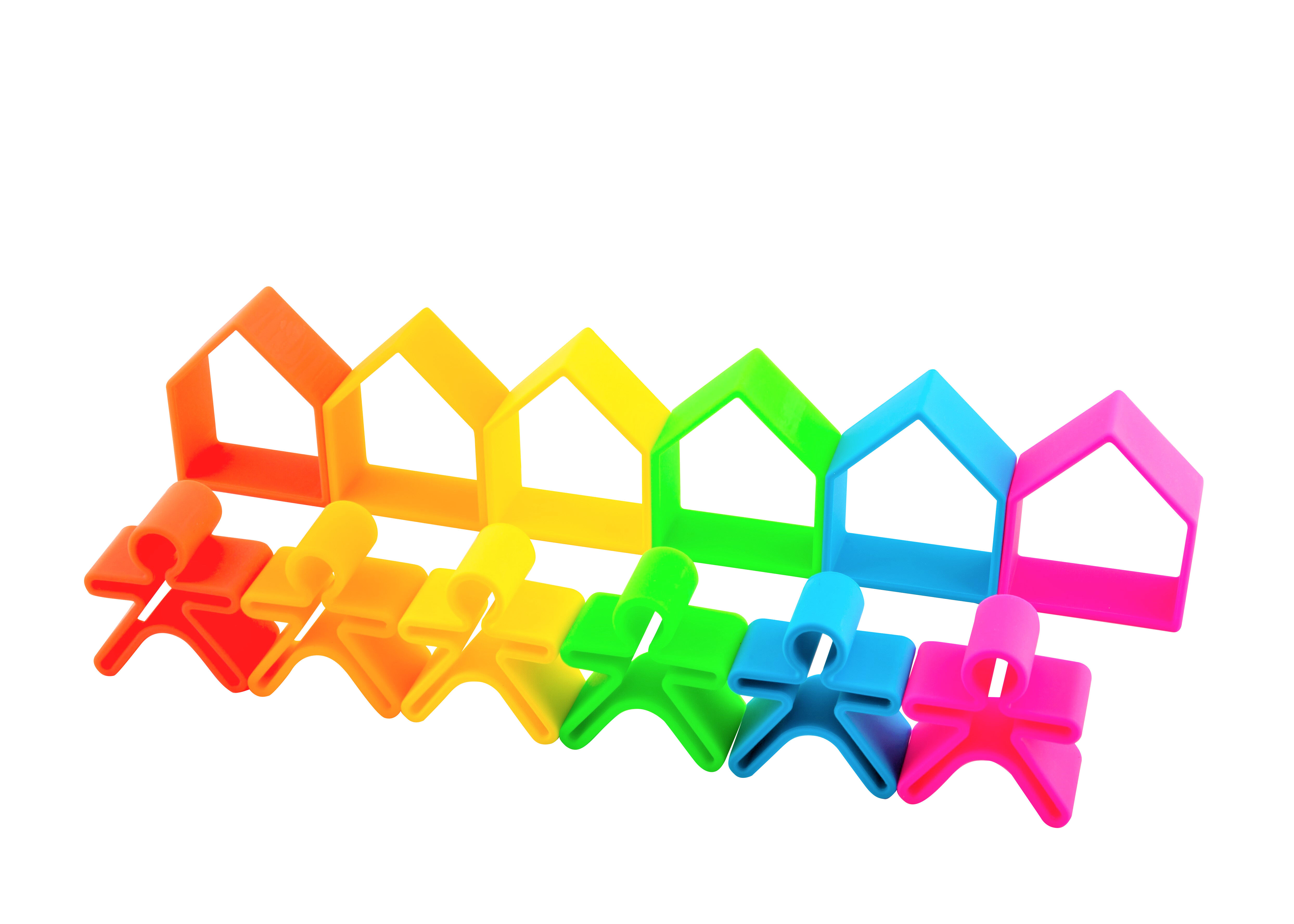 لعبة 6 أطفال + 6 منازل بألوان فاقعة من دينا