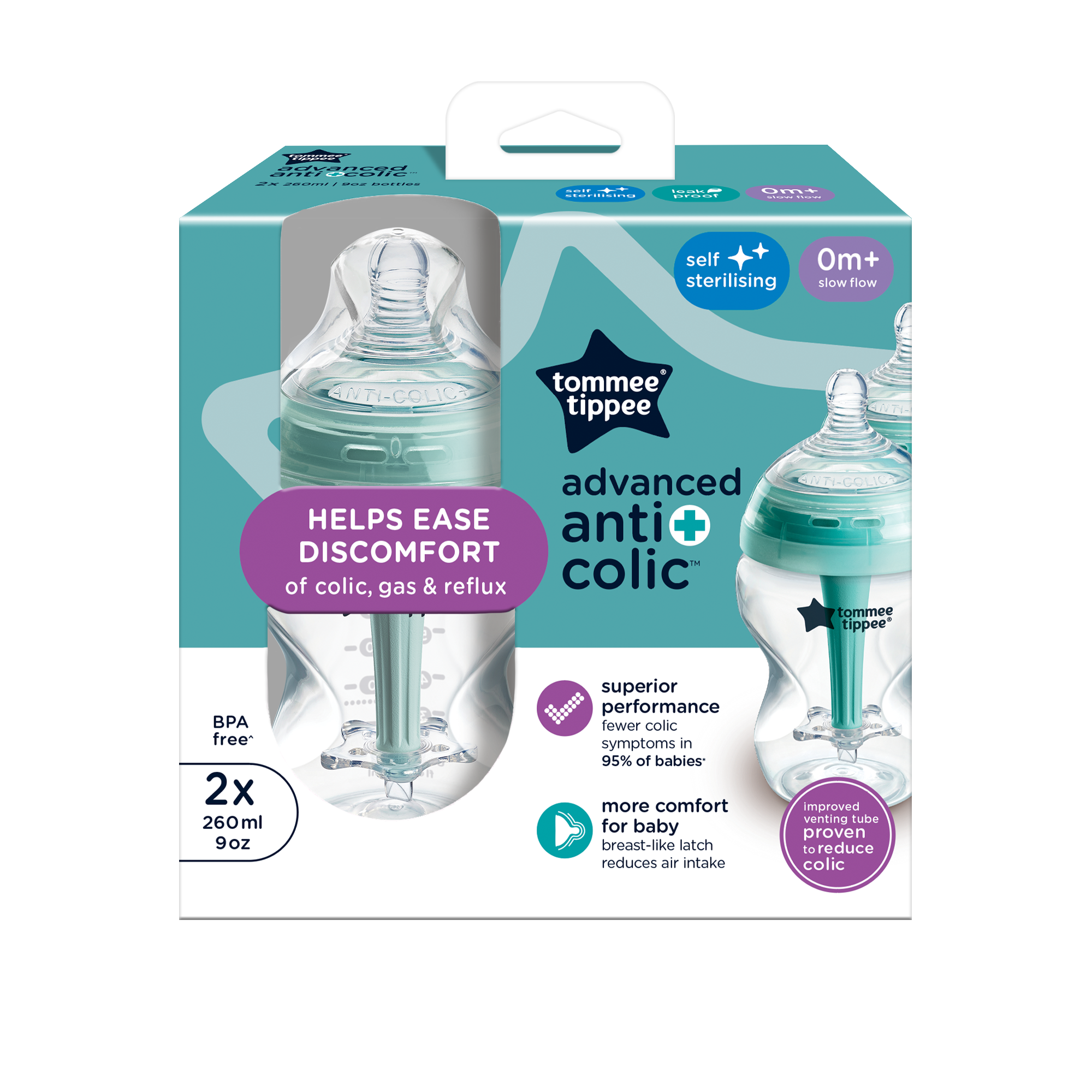 Tommee Tippee 2 X 260ml Anti Colic Bottle image number 2