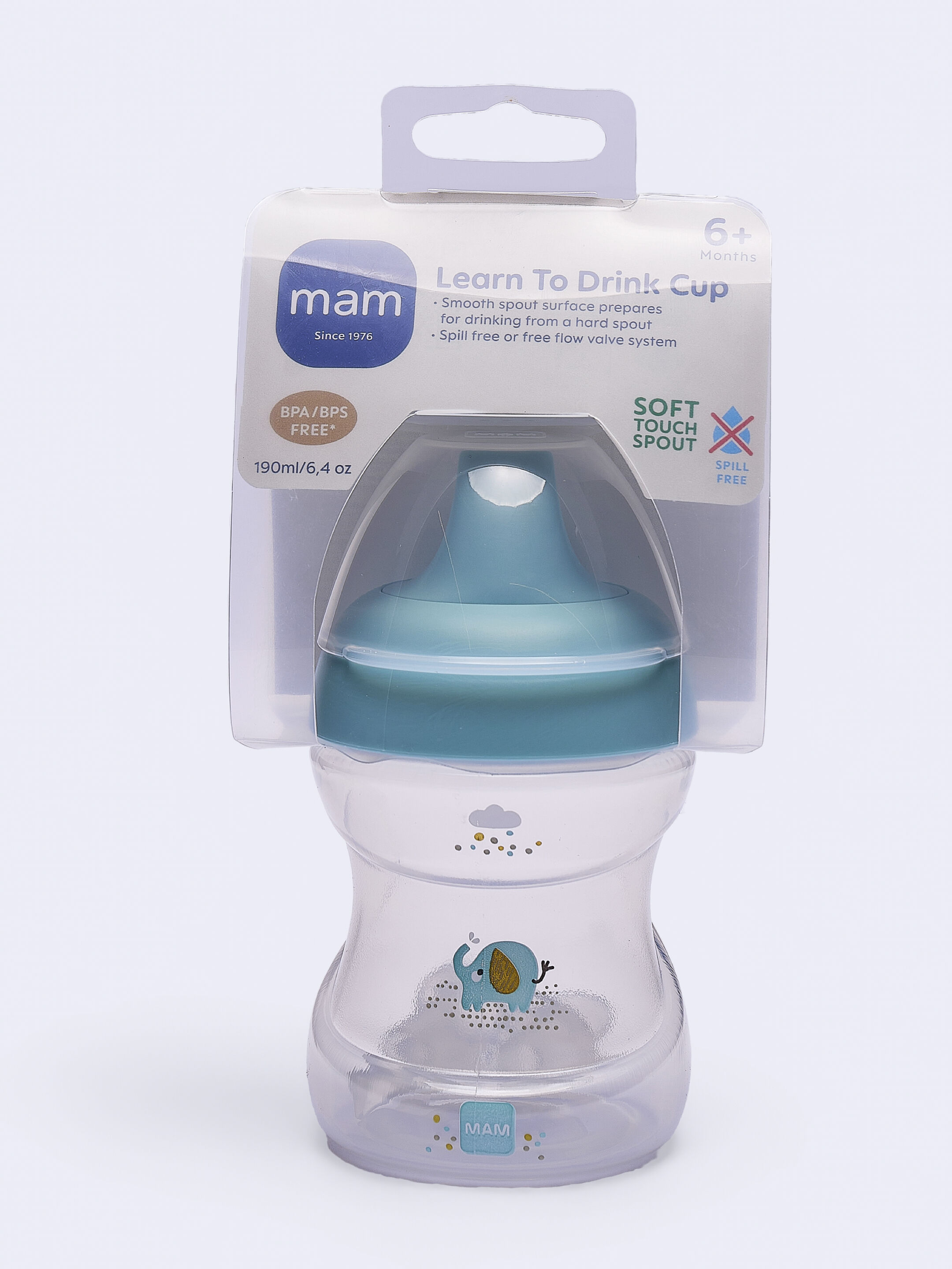 كوب مام بيبي لتعليم الشرب للأطفال سيليكون - 6 أشهر فما فوق | بطبعة حيوانات برية، أزرق - 190 مل - عبوة من قطعة واحدة image number 3