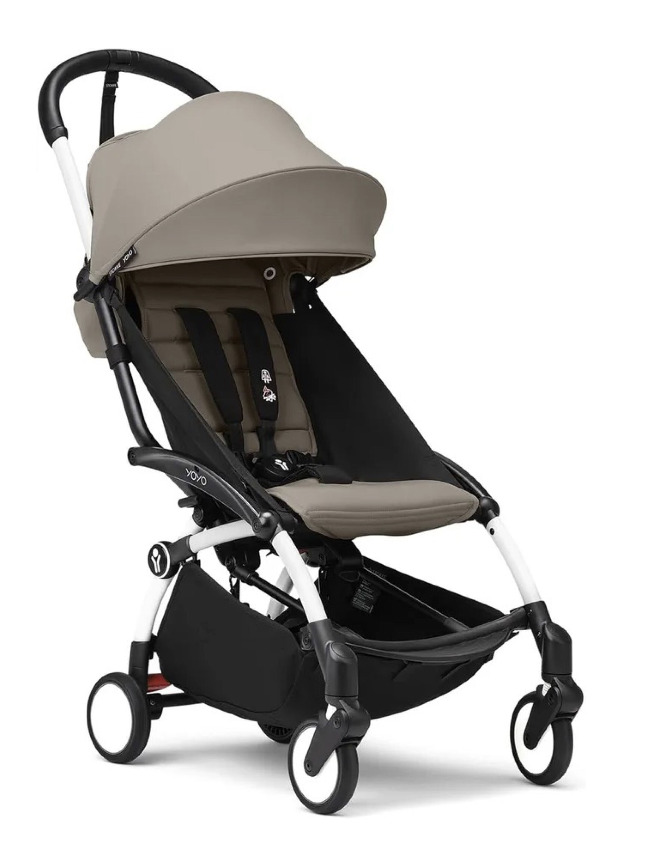 مجموعة هيكل أبيض لعربة أطفال ستوك يويو3 مع مجموعة مقعد للأطفال لعمر 6 شهور فأكثر بلون أسود (قطعتين)