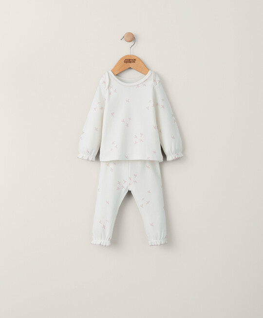 بيجاما جيرسيه بنقشة طيور - وردي وكريمي بيجاما جيرسيه بنقشة طيور - وردي وكريمي image number 1