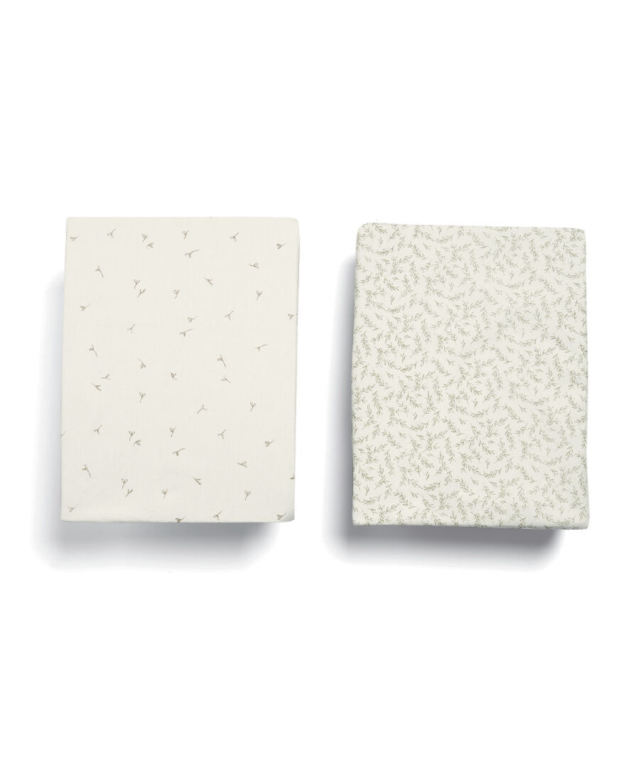 طقم شرشف مهد بحواف مطاطية ويلكم تو ذا وورلد سيدلينج بنقشة بذور/أوراق شجر - قطعتان image number 3