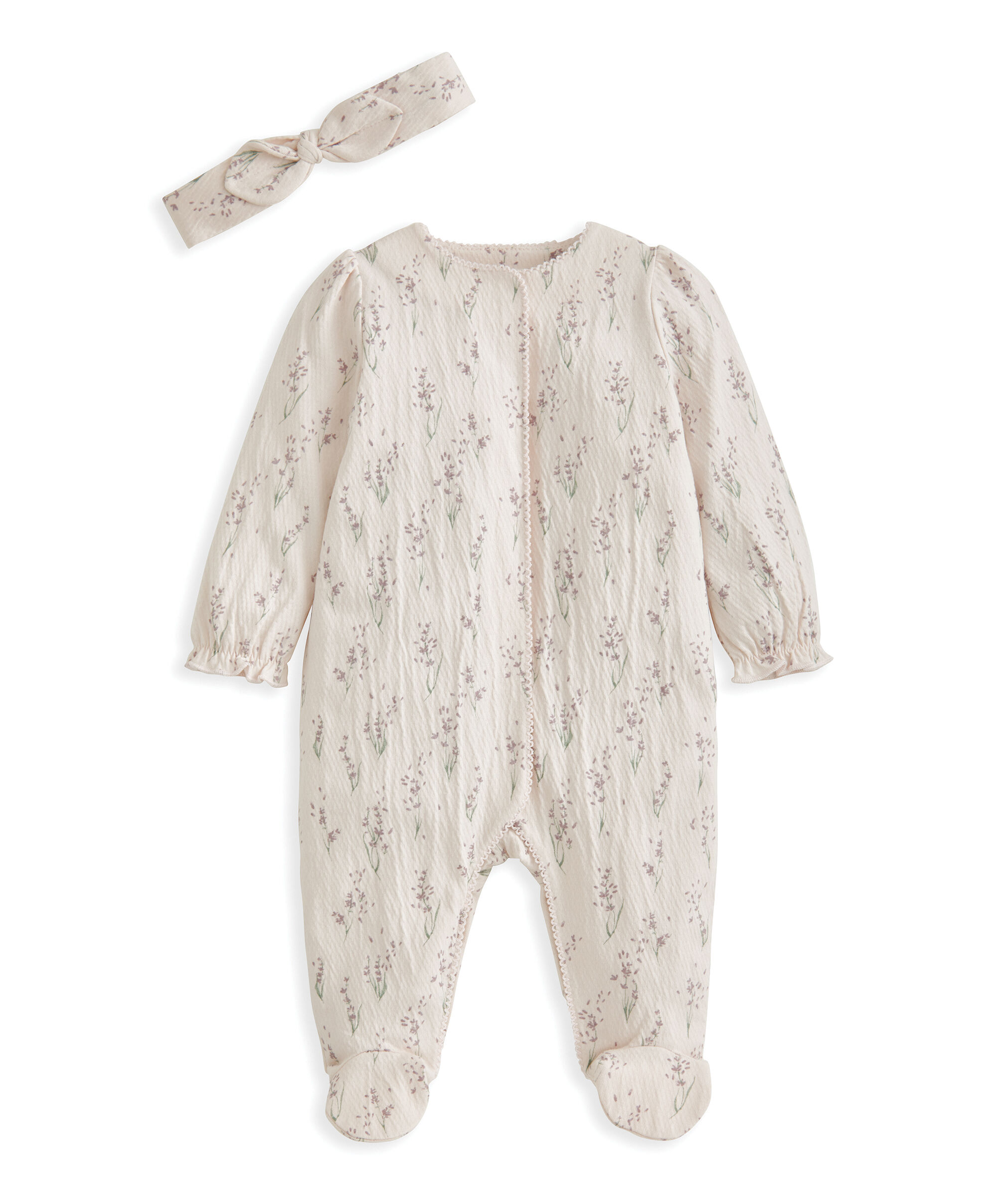 طقم الكل في واحد وطوق رأس بنقشة زهور اللافندر - قطعتان image number 2