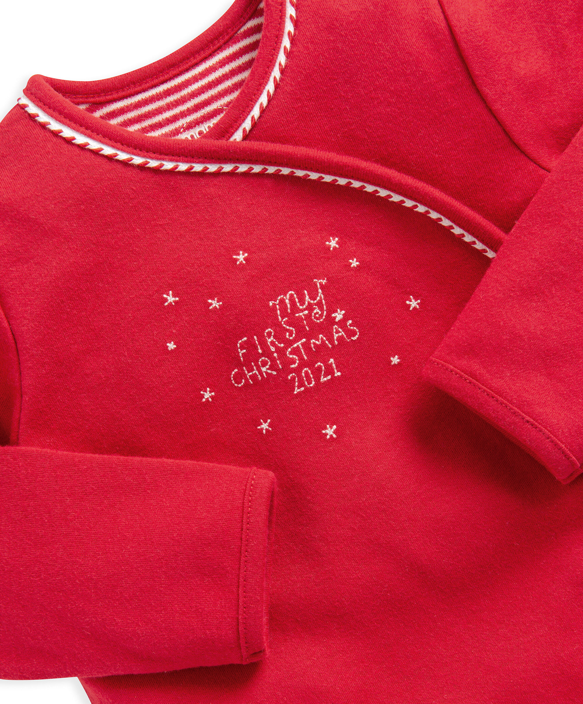 طقم لباس الكل في واحد بعبارة My First Christmas وقبعة - أحمر image number 4