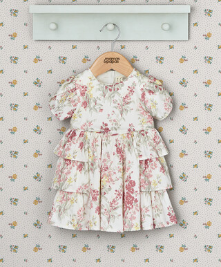 فستان بكشكش ونقشة زهور - وردي وأصفر فستان بكشكش ونقشة زهور - وردي وأصفر