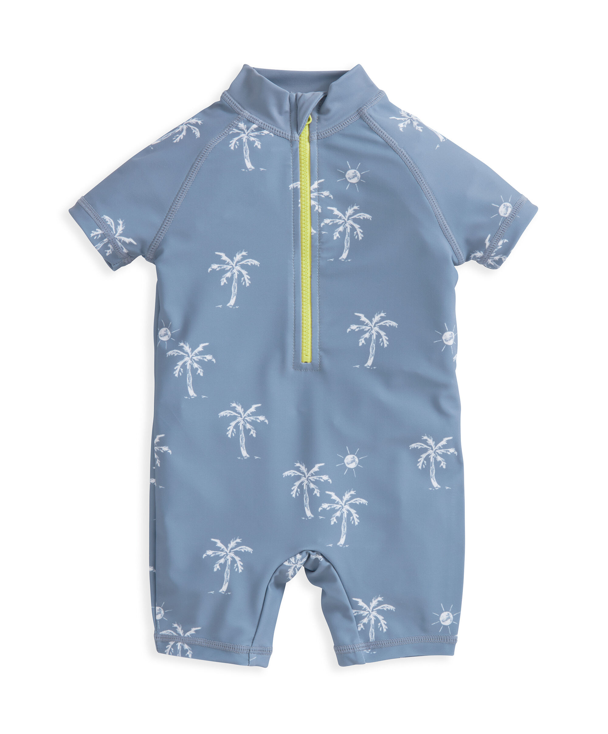 بدلة سباحة بأكمام قصيرة ونقشة أشجار نخيل image number 2