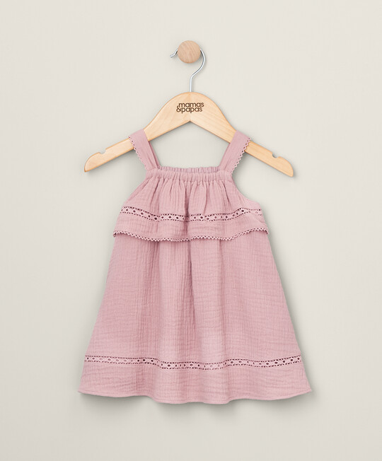 فستان بحافة دانتيل - وردي فستان بحافة دانتيل - وردي image number 1