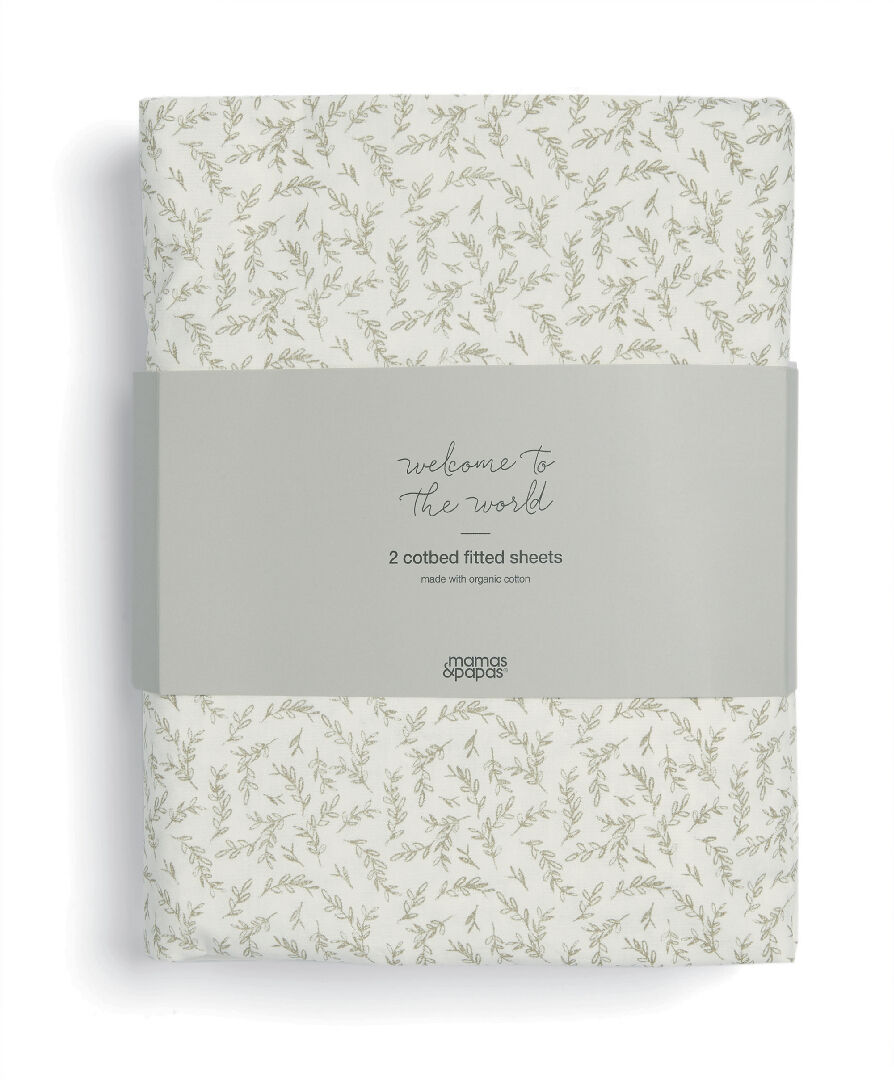 طقم شرشف مهد بحواف مطاطية ويلكم تو ذا وورلد سيدلينج بنقشة بذور/أوراق شجر - قطعتان image number 2