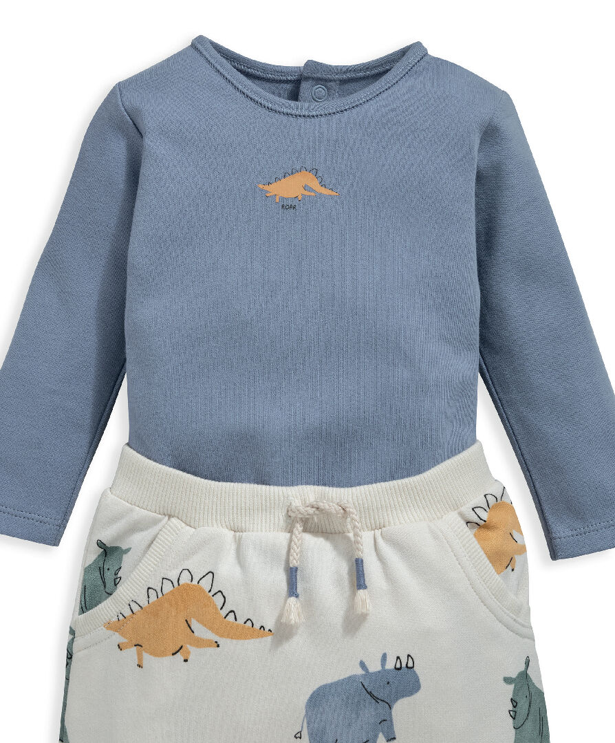 طقم لباس قطعة واحدة بتصميم ملفوف في الأمام وطبعة ديناصور - قطعتان image number 3