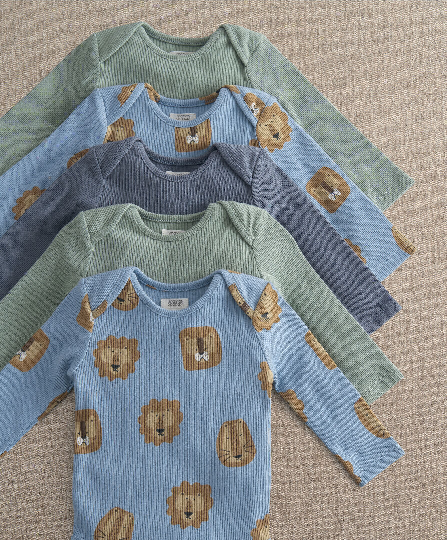 5Pk Lion Print L/S Boysuits image number 1