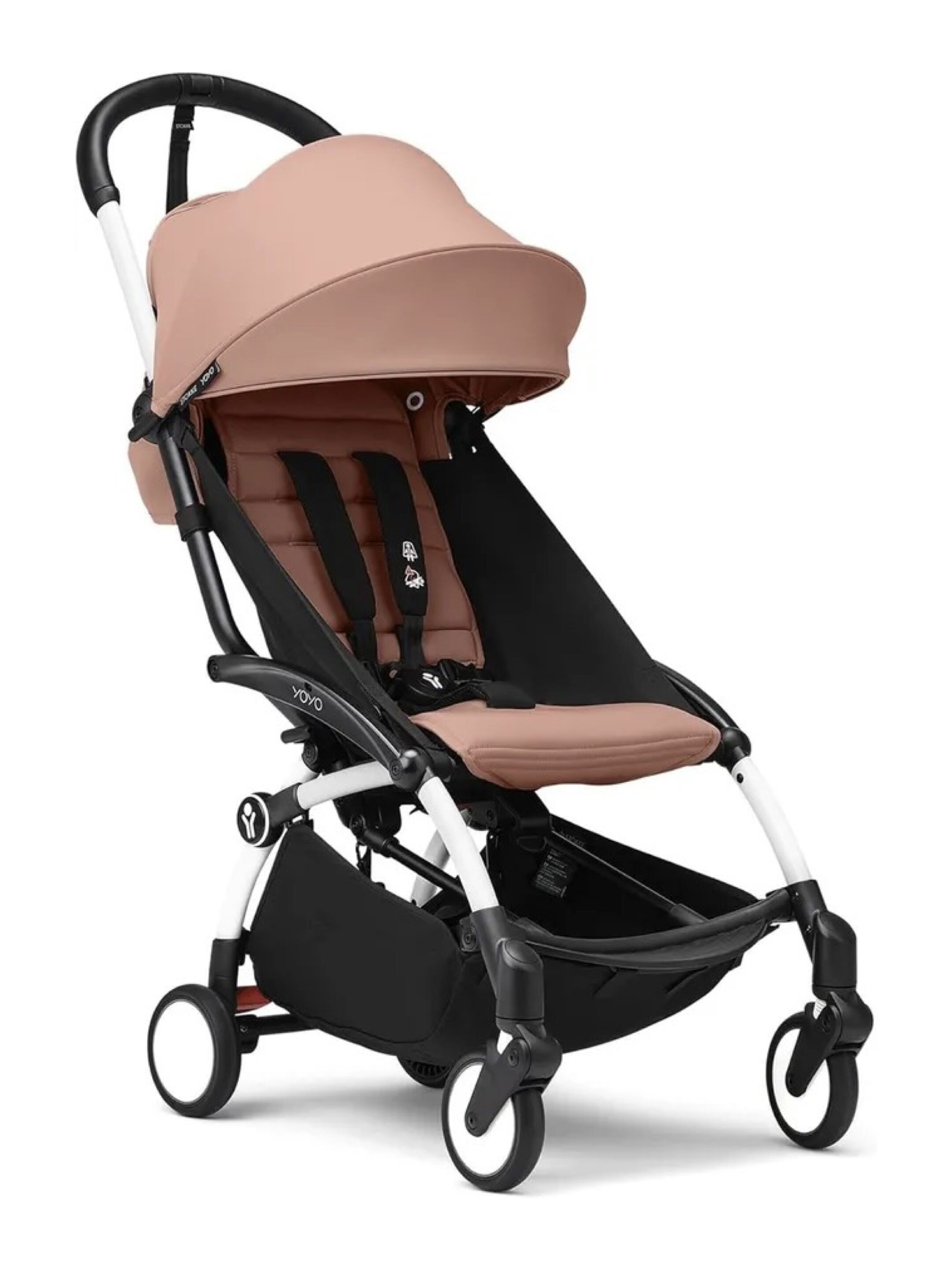 مجموعة هيكل أبيض لعربة أطفال ستوك يويو3 مع مجموعة مقعد للأطفال لعمر 6 شهور فأكثر بلون أسود (قطعتين)