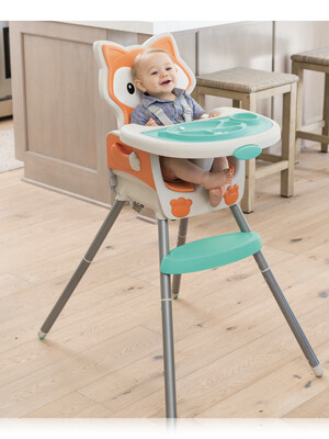 كرسي مرتفع قابل للتحويل 4 في 1 من إنفانتينو - تصميم ثعلب بلون برتقالي
