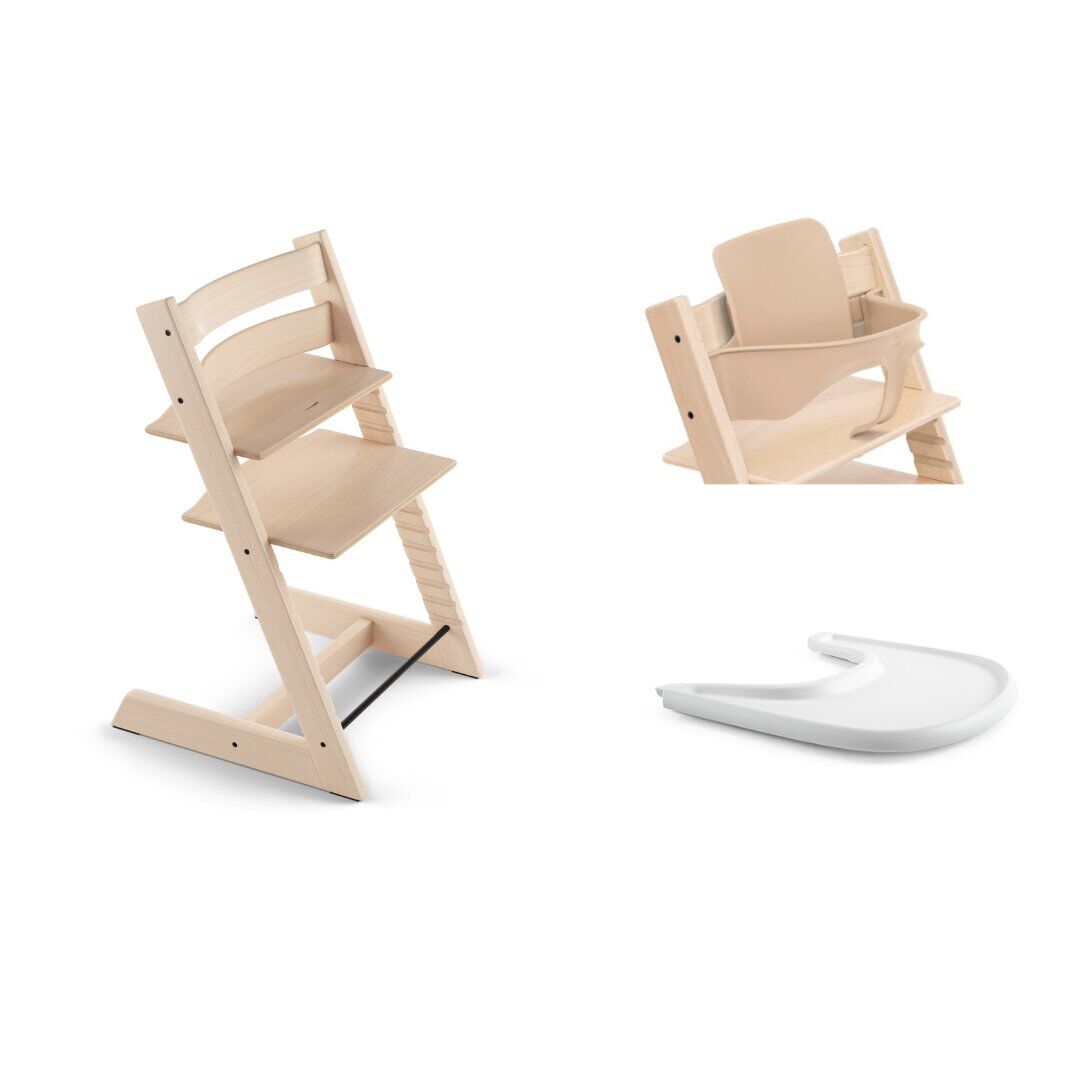 Stokke Tripp Trapp High Chair Natural + Baby Set + Tray​ Bundle (3 pieces)