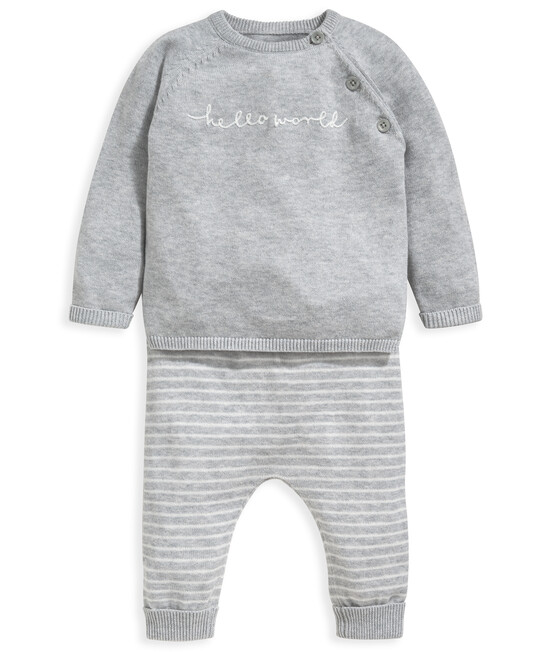 طقم بلوزة بعبارة Hello Worldوبنطال منسوج - قطعتان طقم بلوزة بعبارة Hello Worldوبنطال منسوج - قطعتان image number 1