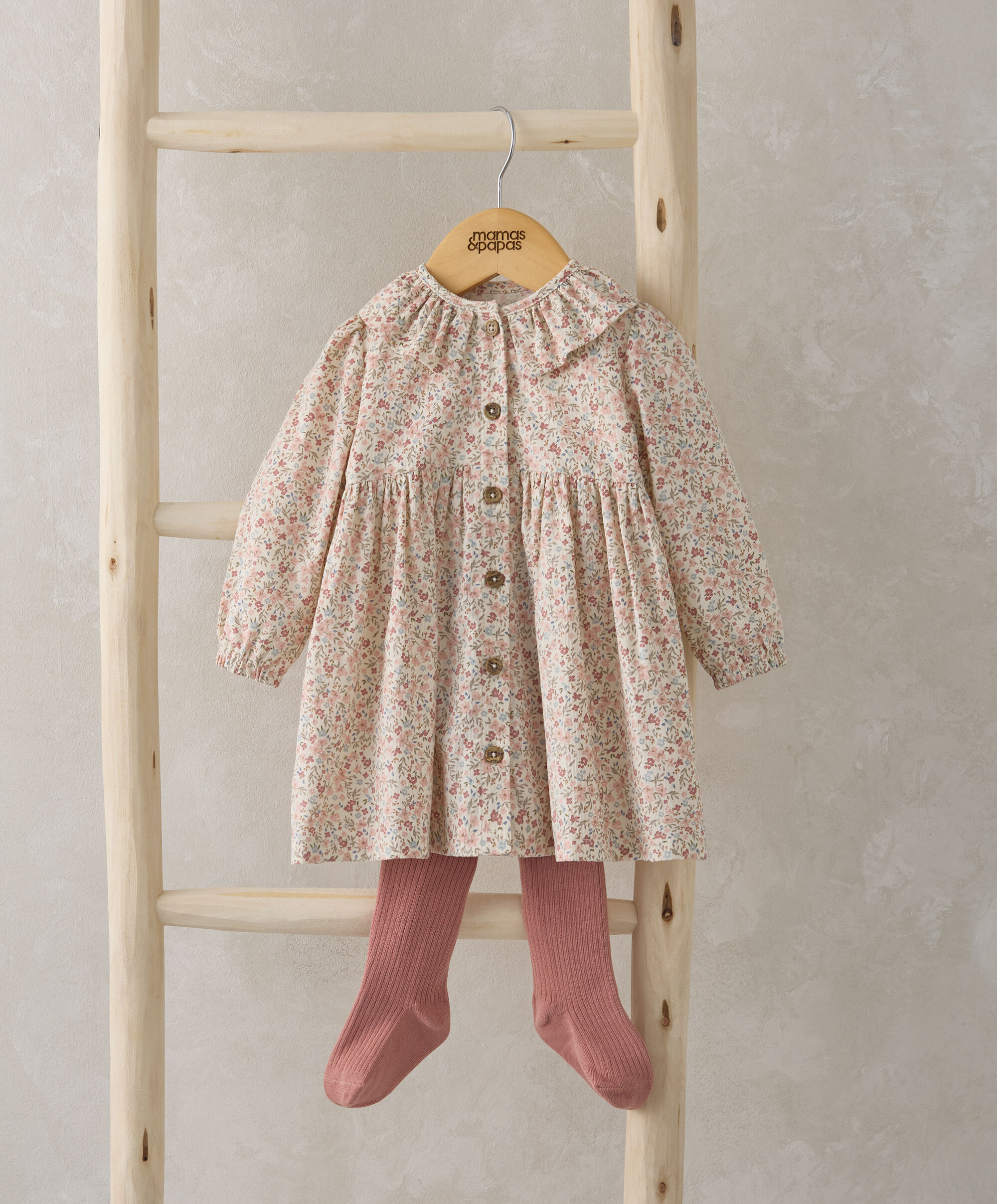 طقم فستان بنقشة زهور وكولون قطن مخملي مضلع image number 1