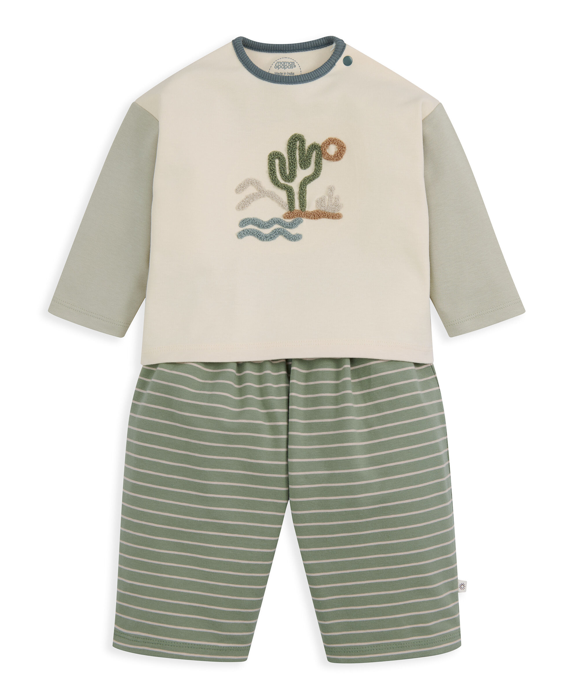 طقم تيشيرت مطرز وبنطال مخطط، قطعتين image number 2