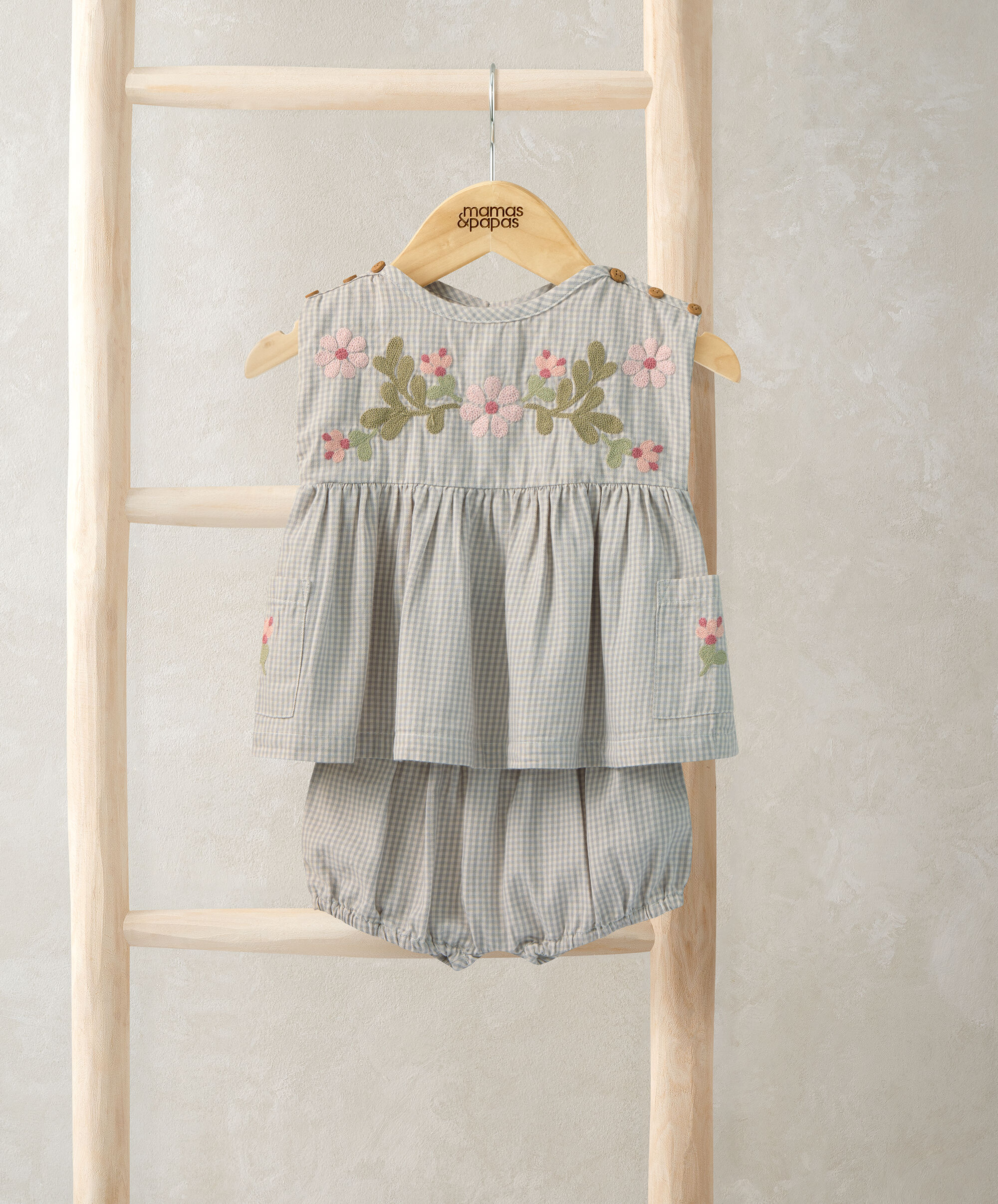 طقم بلوزة بنقشة مربعات وشورت، قطعتين image number 1