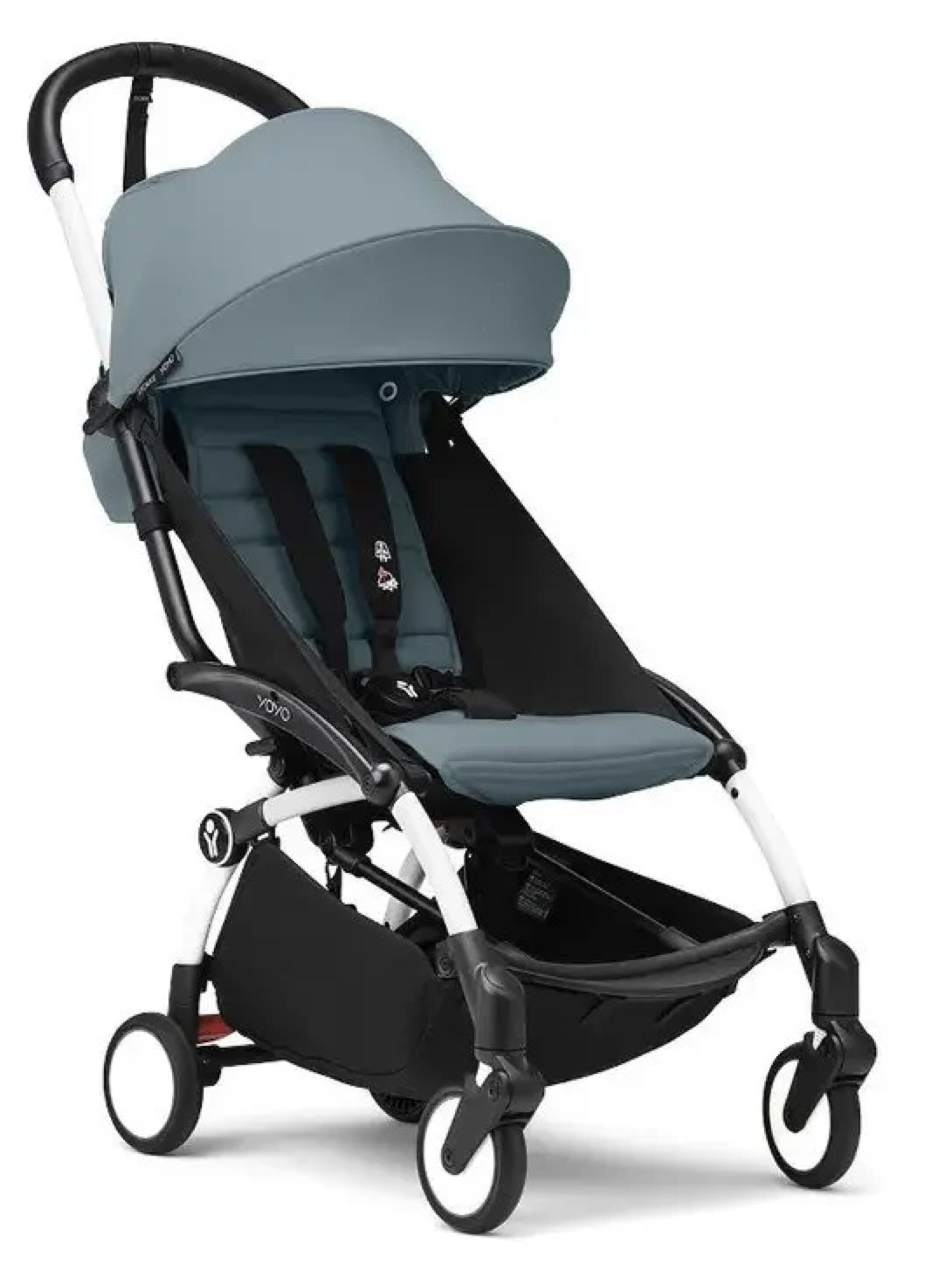مجموعة هيكل أبيض لعربة أطفال ستوك يويو3 مع مجموعة مقعد للأطفال لعمر 6 شهور فأكثر بلون أسود (قطعتين)