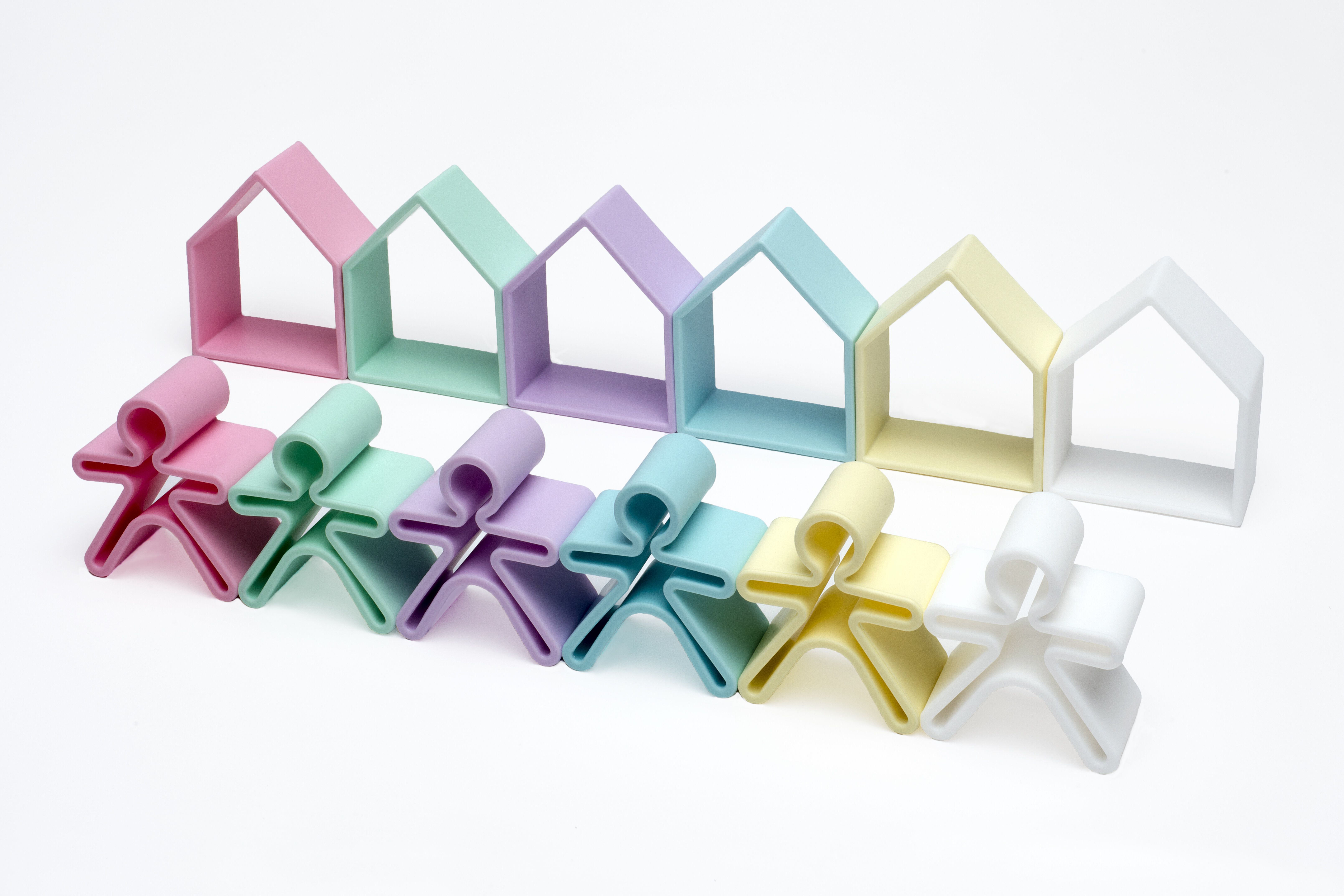 لعبة 6 أطفال + 6 منازل بألوان فاتحة من دينا