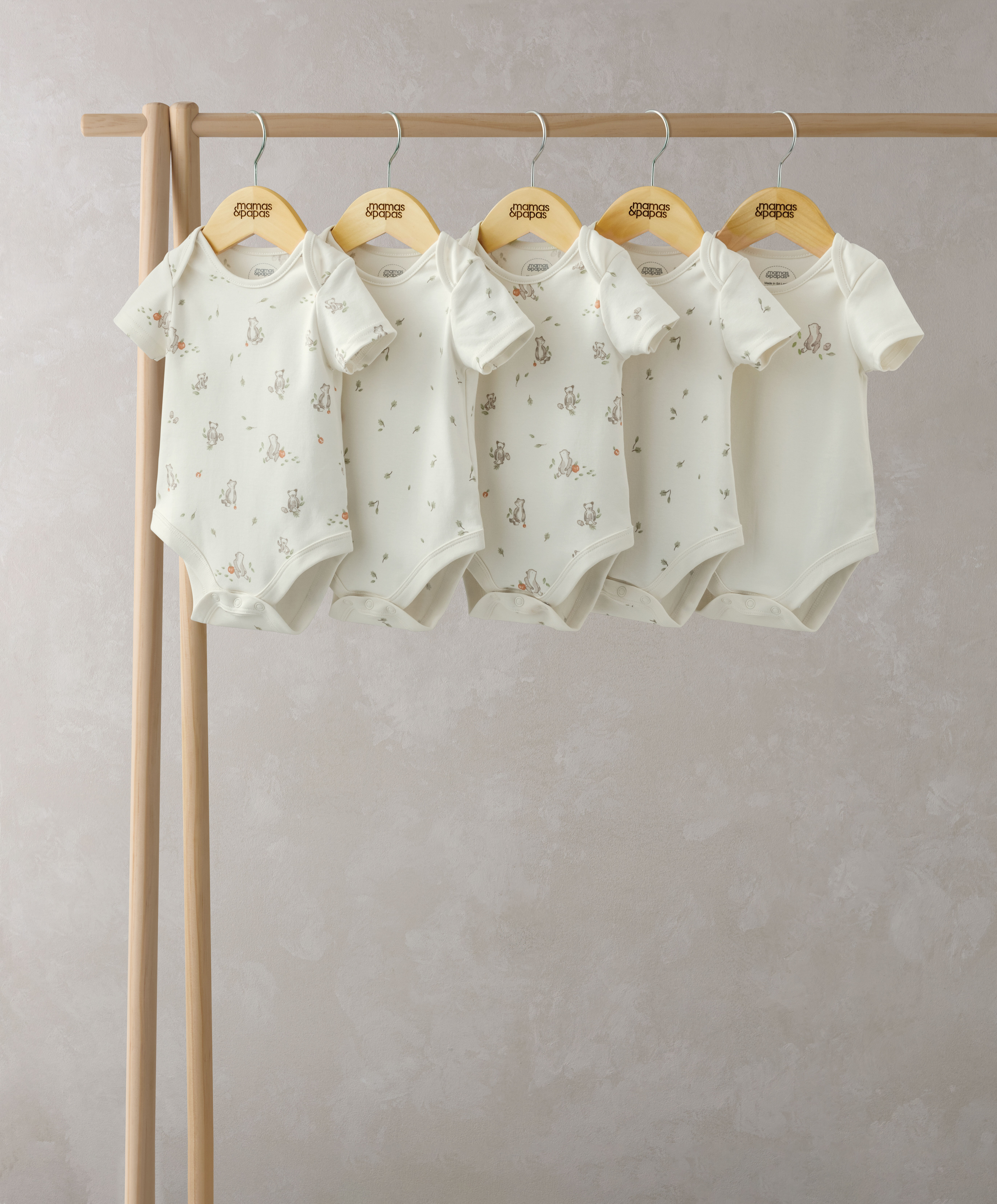 طقم لباس قطعة واحدة بأكمام قصيرة ونقشة دب - 5 قطع image number 1