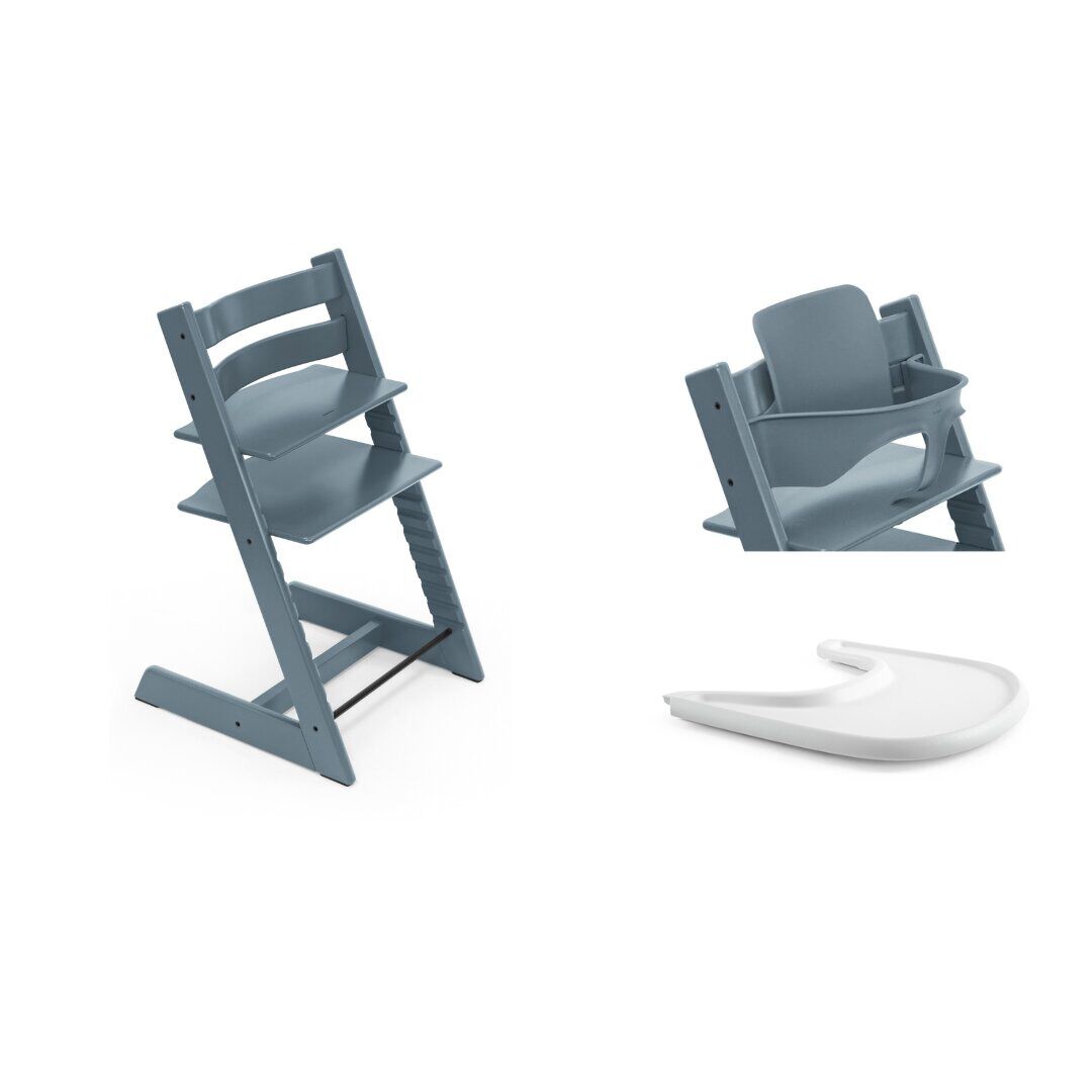 Stokke Tripp Trapp High Chair Fjord Blue + Baby Set + Tray (3 pieces)