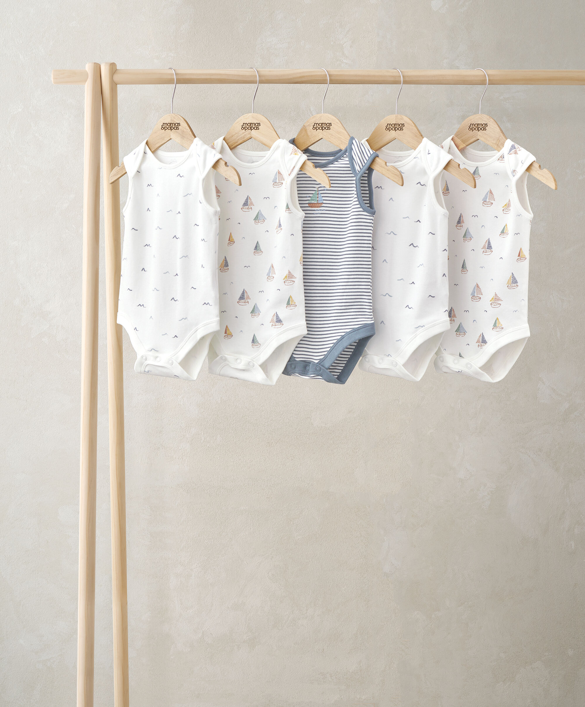 طقم بودي سوت بلا أكمام بنقشة بحرية، 5 قطع image number 1