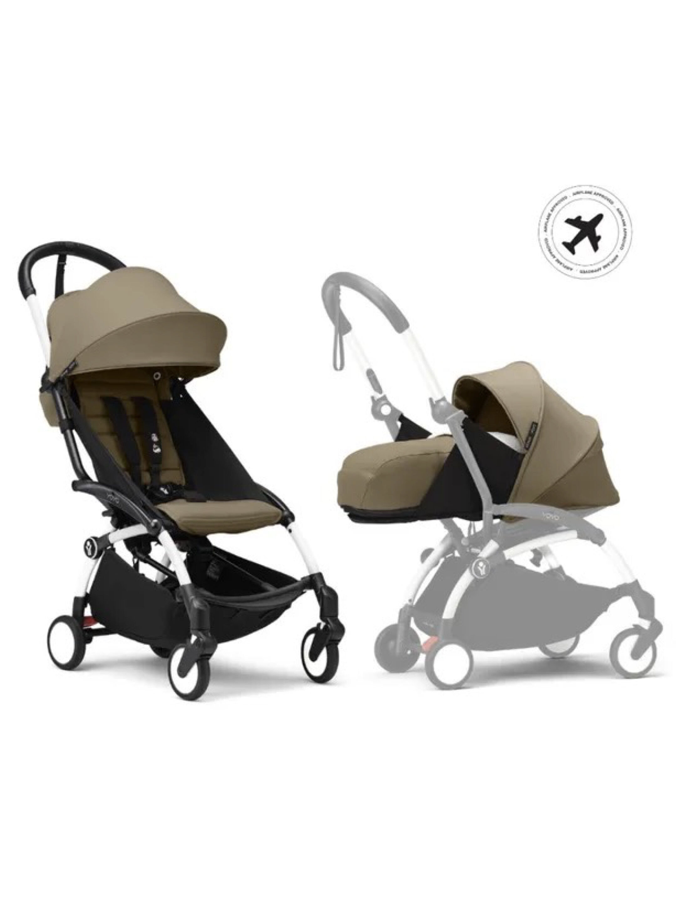 Stokke YOYO3 Full Stroller with White Frame, 0+ Newborn and 6+ Color Pack - Toffee (3 pieces) image number 1