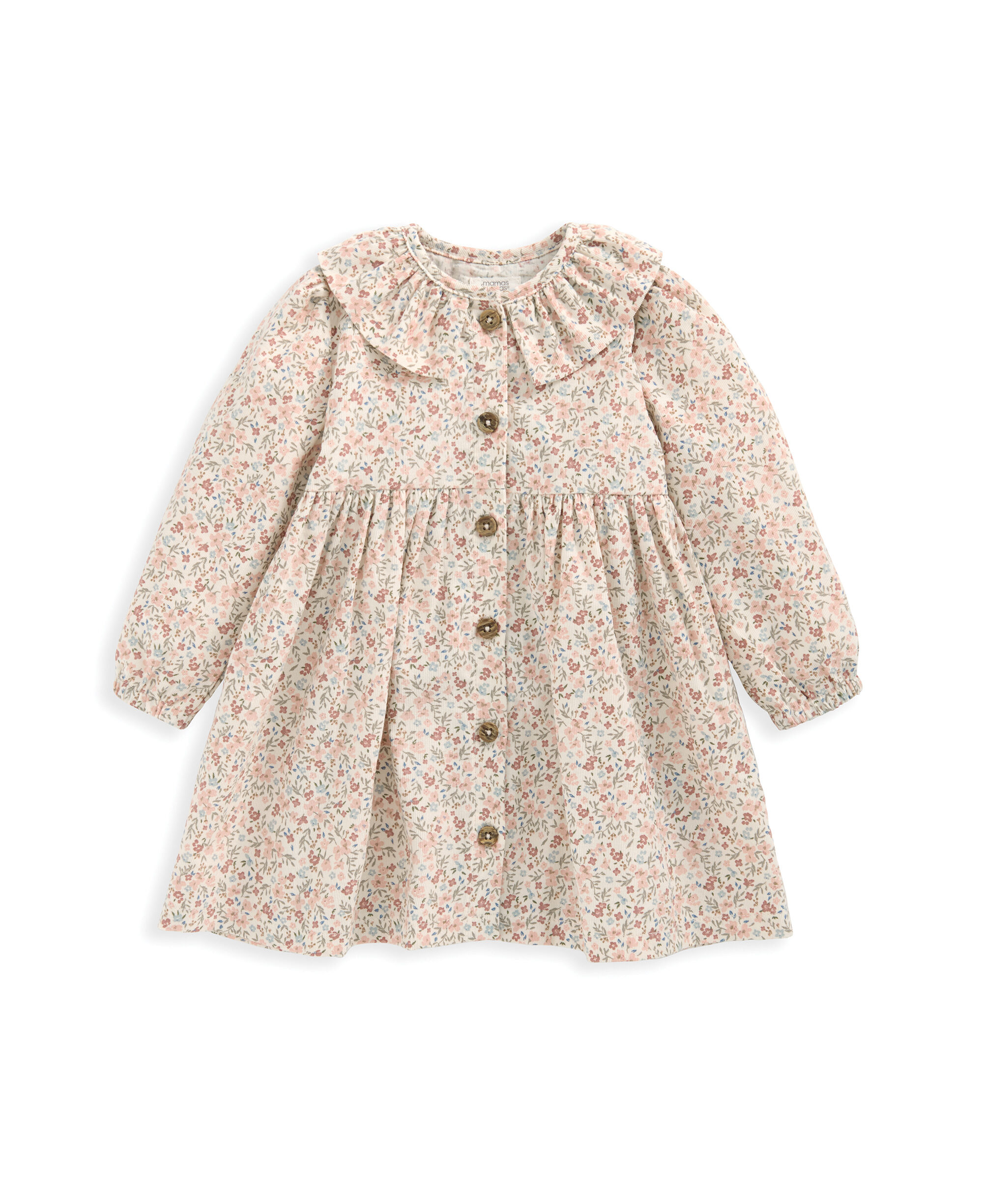 طقم فستان بنقشة زهور وكولون قطن مخملي مضلع image number 2