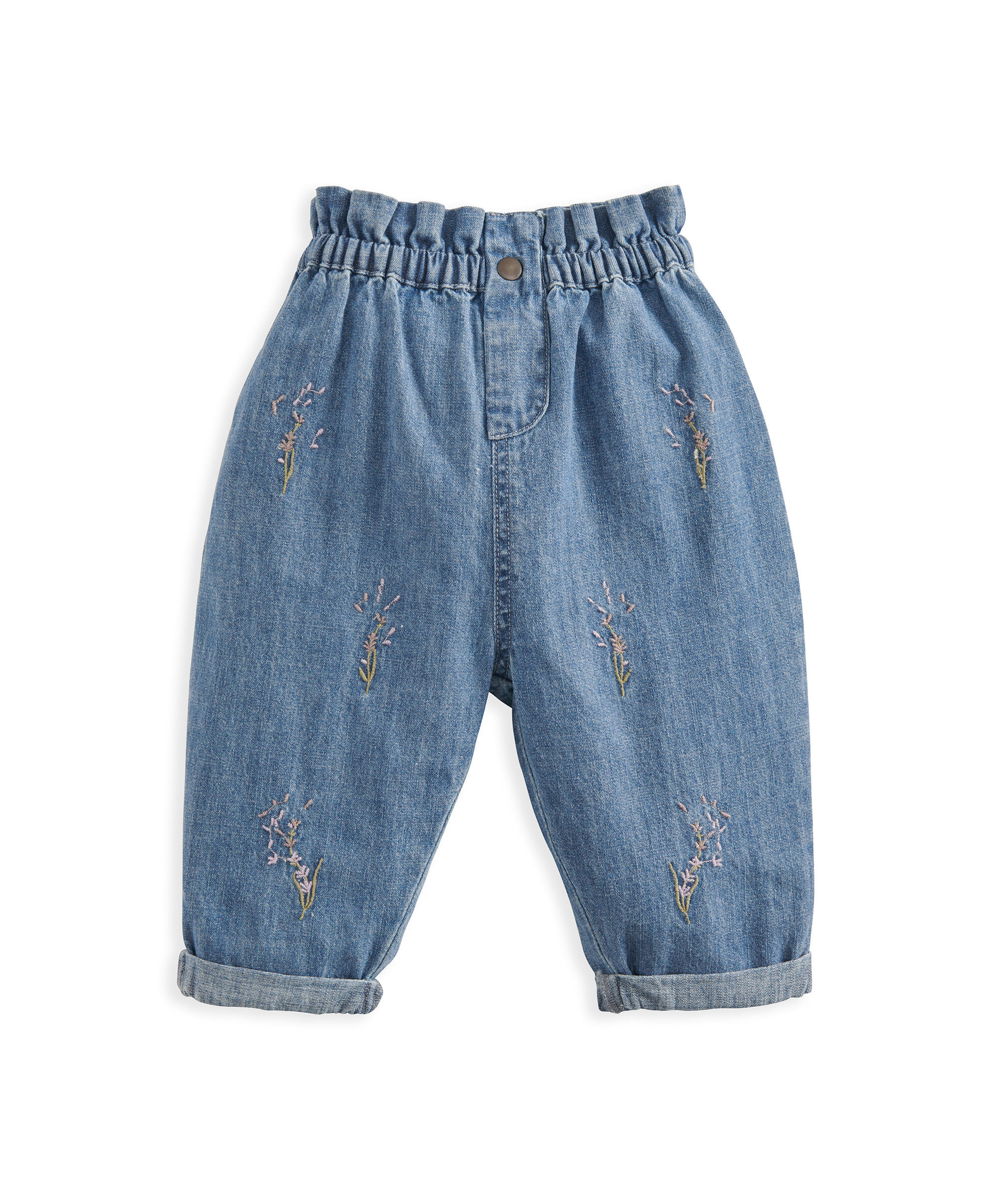 بنطال جينز بتطريز زهور اللافندر image number 2