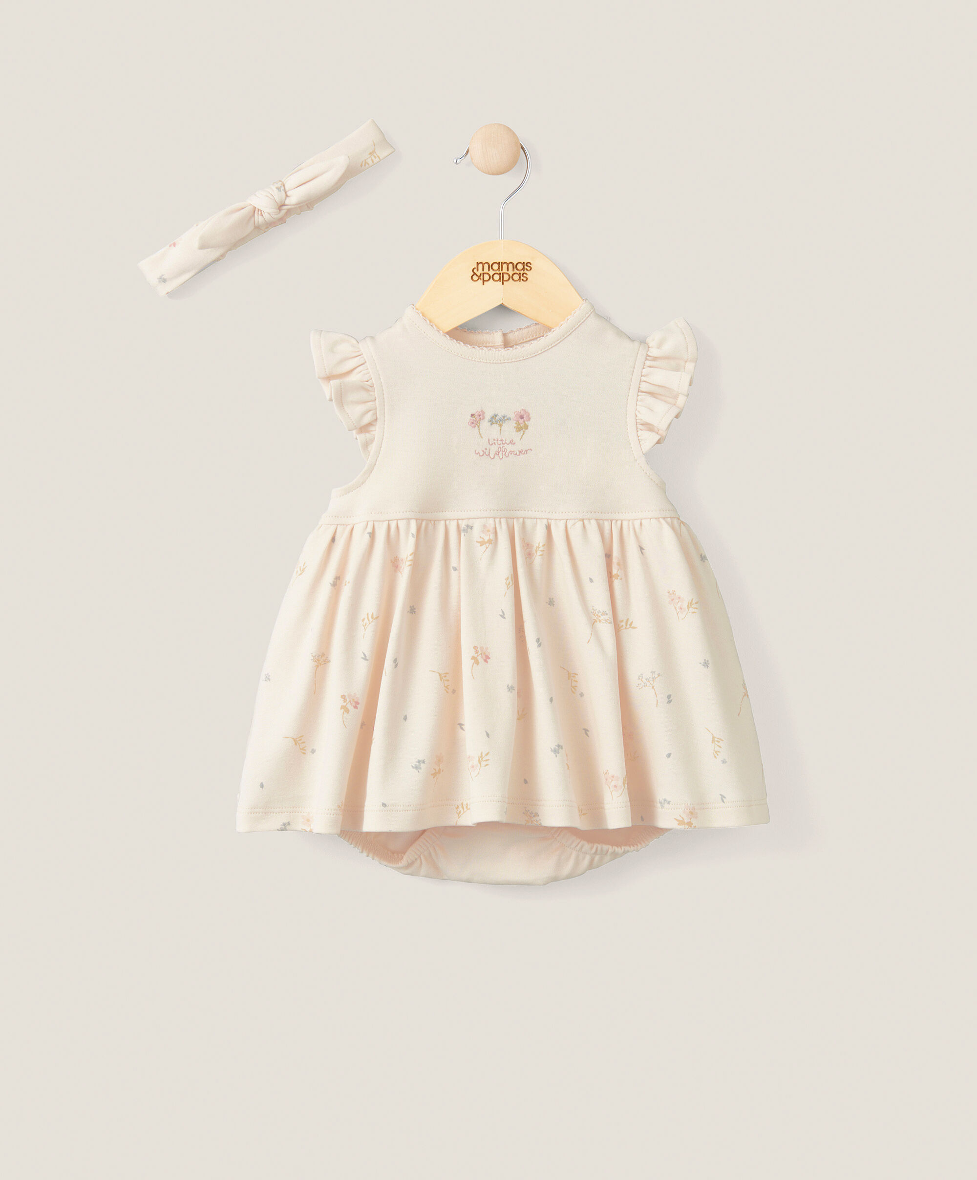 طقم فستان وطوق رأس بنقشة زهور - وردي image number 1