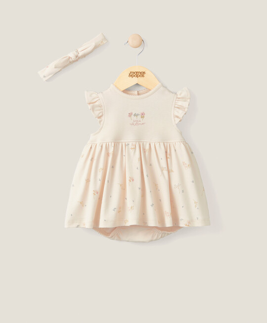 طقم فستان وطوق رأس بنقشة زهور - وردي طقم فستان وطوق رأس بنقشة زهور - وردي image number 1