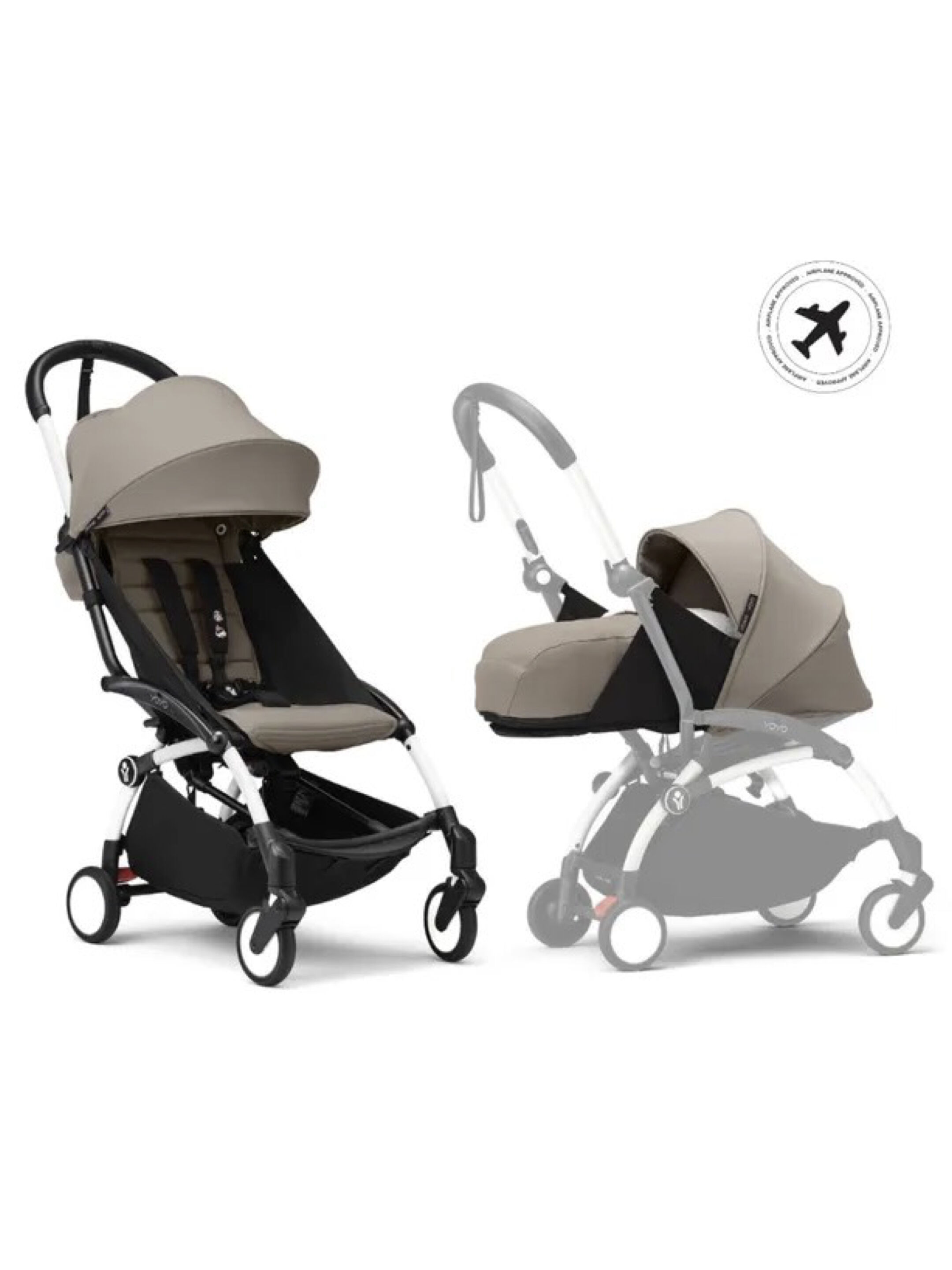 Stokke YOYO3 Full Stroller with White Frame, 0+ Newborn and 6+ Color Pack - Taupe (3 pieces) image number 1