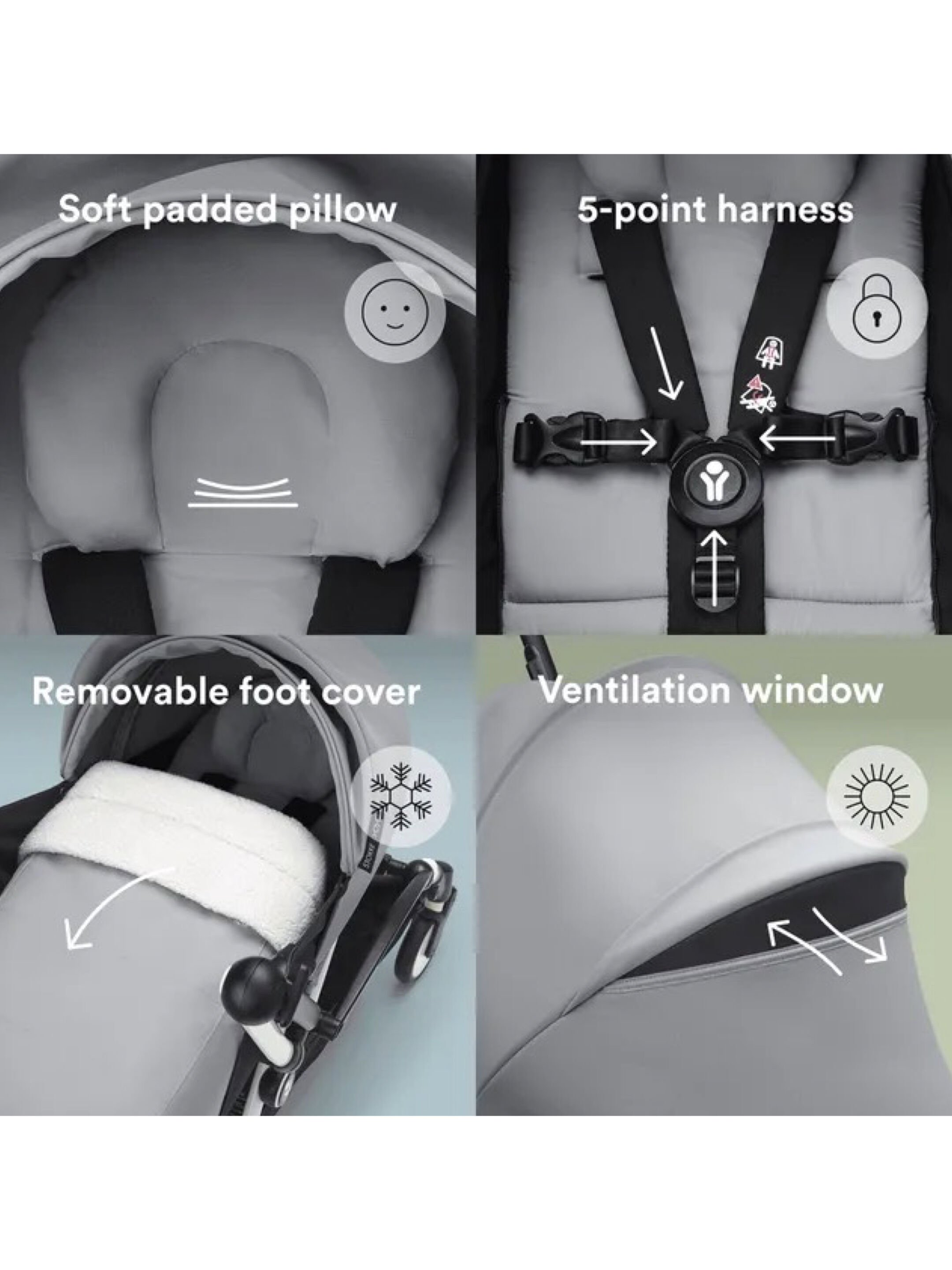 Stokke YOYO3 Full Stroller with White Frame, 0+ Newborn and 6+ Color Pack - Stone (3 pieces) image number 4