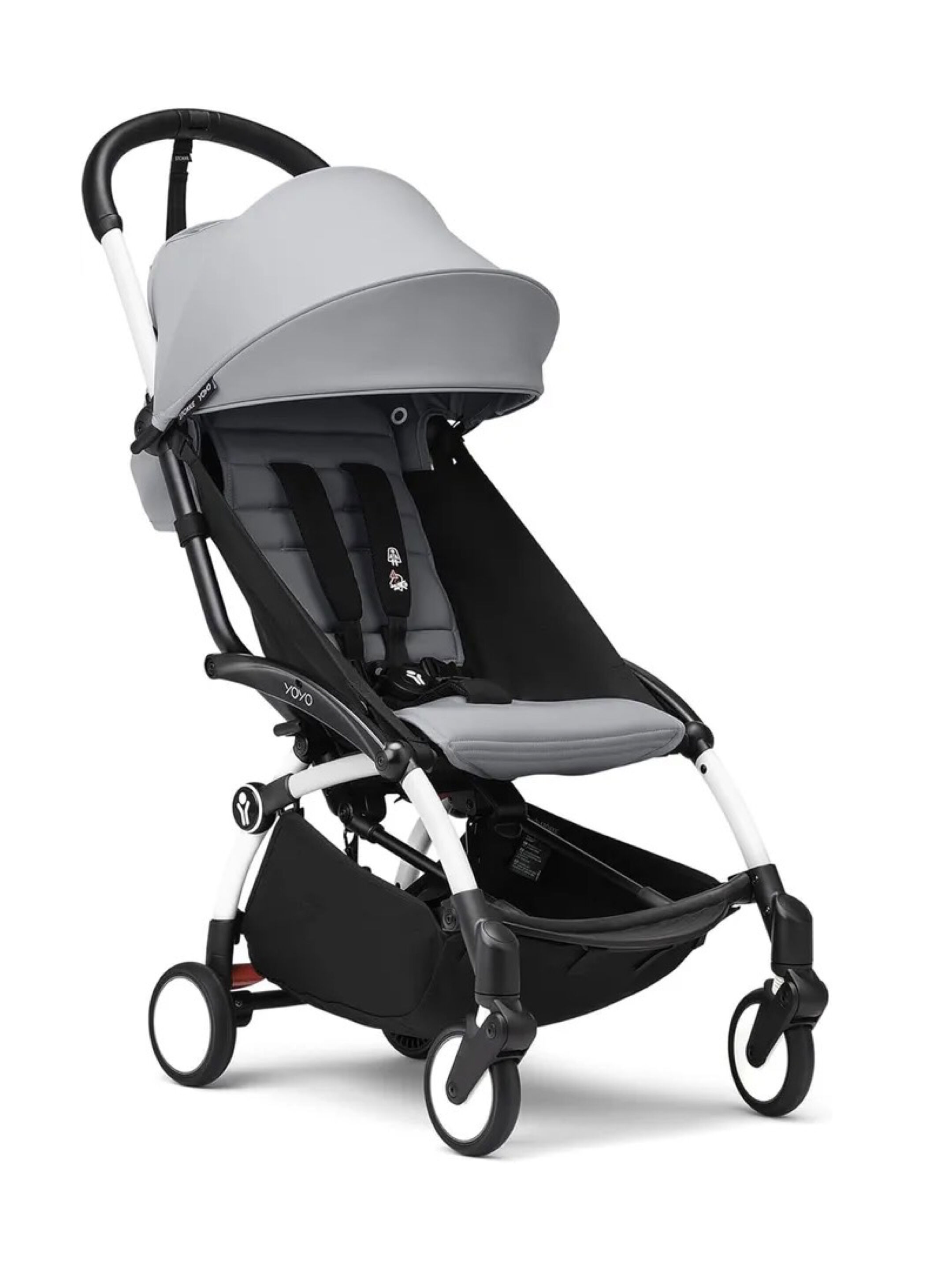 مجموعة هيكل أبيض لعربة أطفال ستوك يويو3 مع مجموعة مقعد للأطفال لعمر 6 شهور فأكثر بلون أسود (قطعتين)