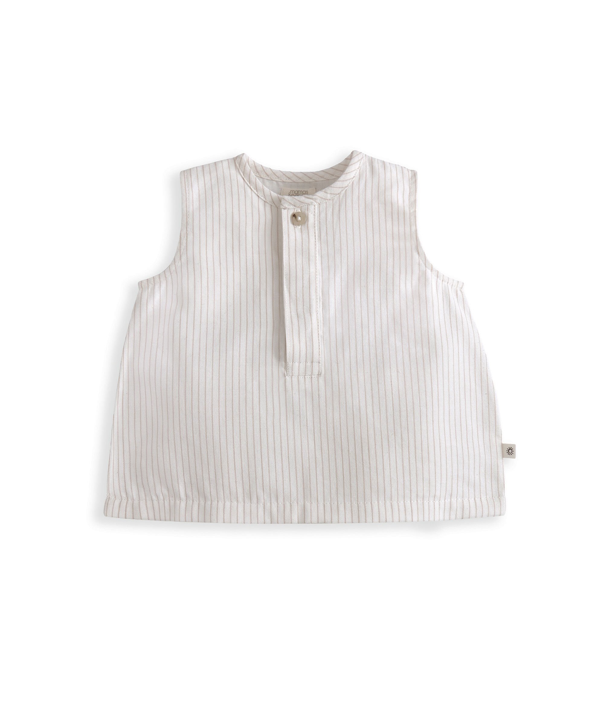 طقم بلوزة بلا أكمام وشورت بنقشة مخططة كتان image number 3