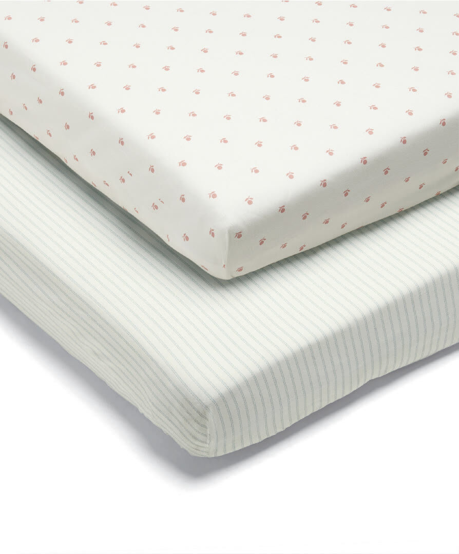 طقم شرشف بحواف مطاطية بنقشة خطوط - قطعتان image number 1