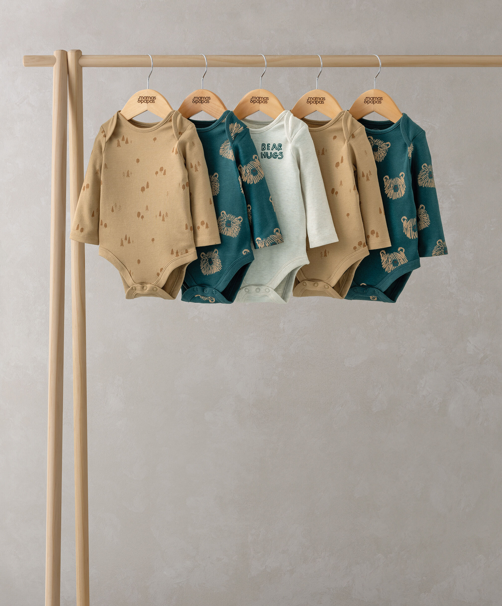 طقم لباس قطعة واحدة بأكمام طويلة وطبعة دب - 5 قطع image number 1