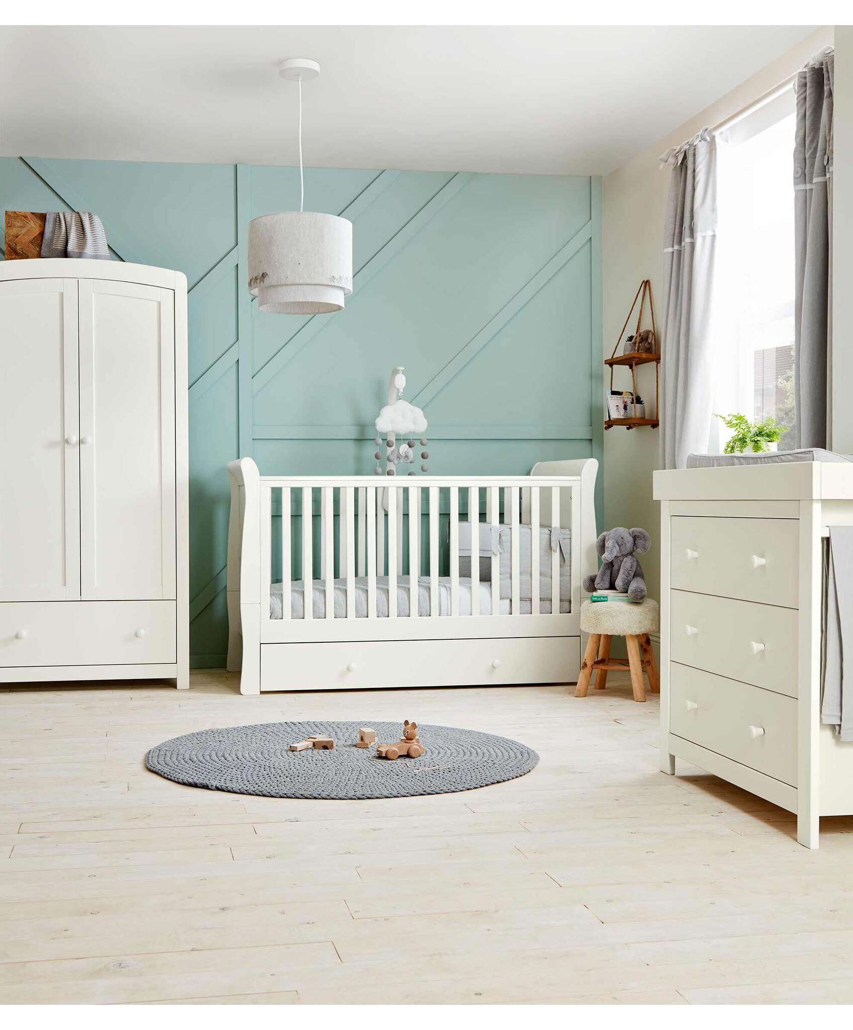 مجموعة مهد وخزانة أدراج/طاولة تغيير وخزانة ملابس ميا بلون أبيض - 3 قطع image number 1